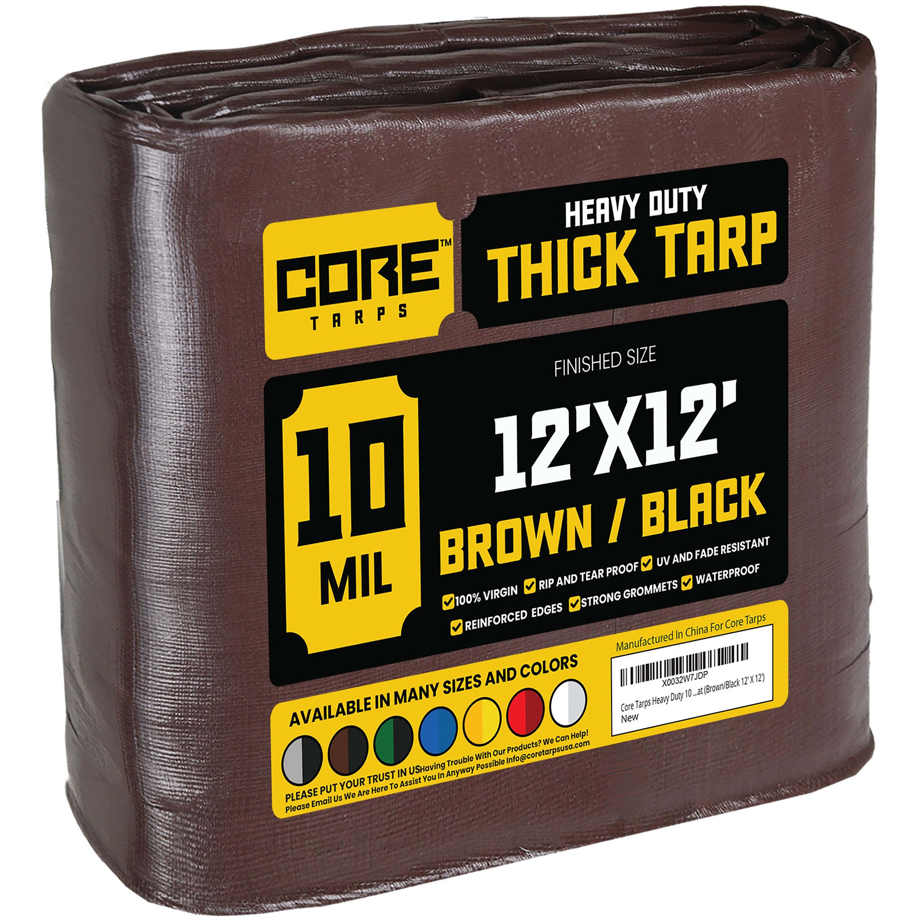 Core Tarps CT-602-12X12 12-ft x 12-ft Brown Waterproof Commercial Polyethylene 10-Mils Tarp