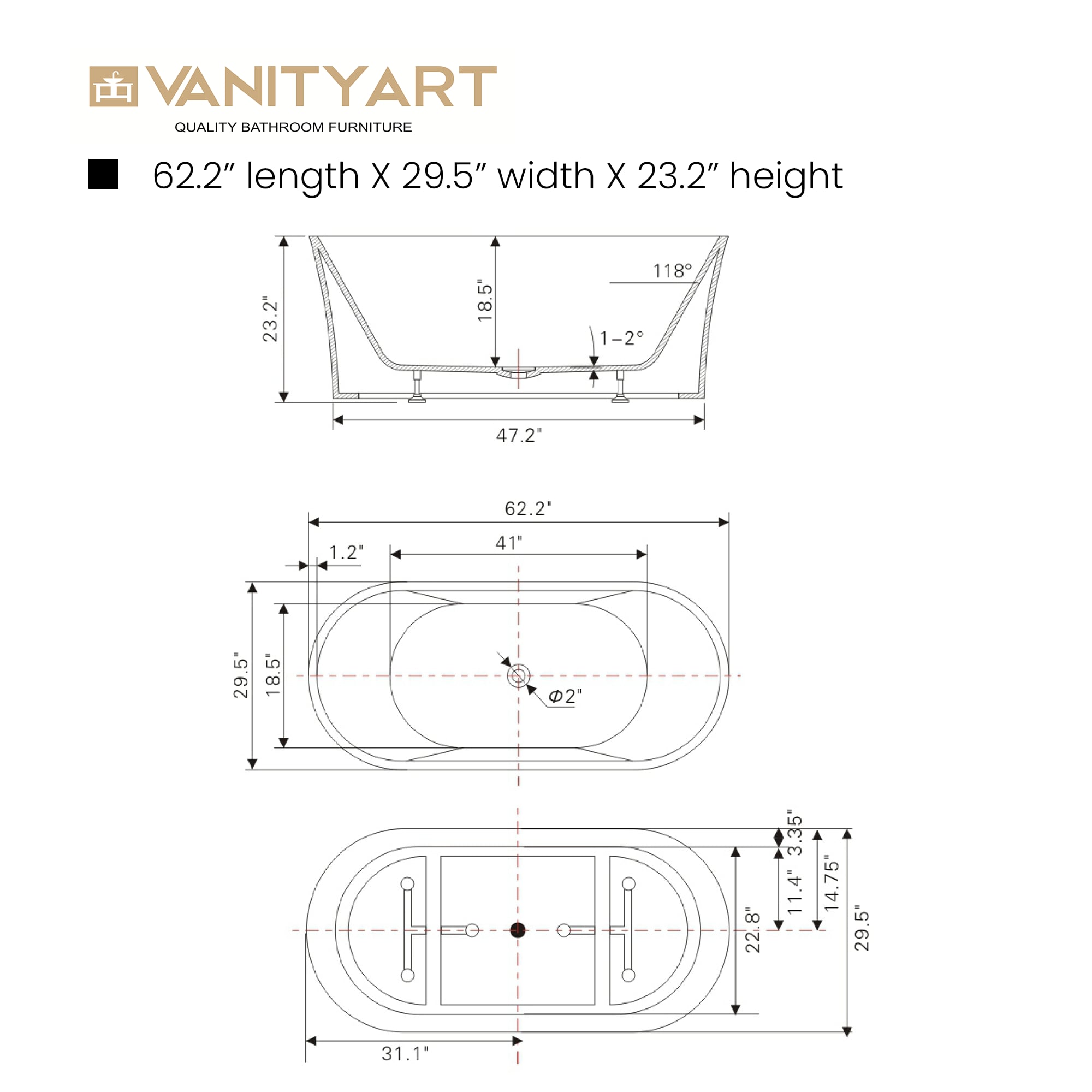 Antony 63" White Acrylic Freestanding Soaking Bathtub