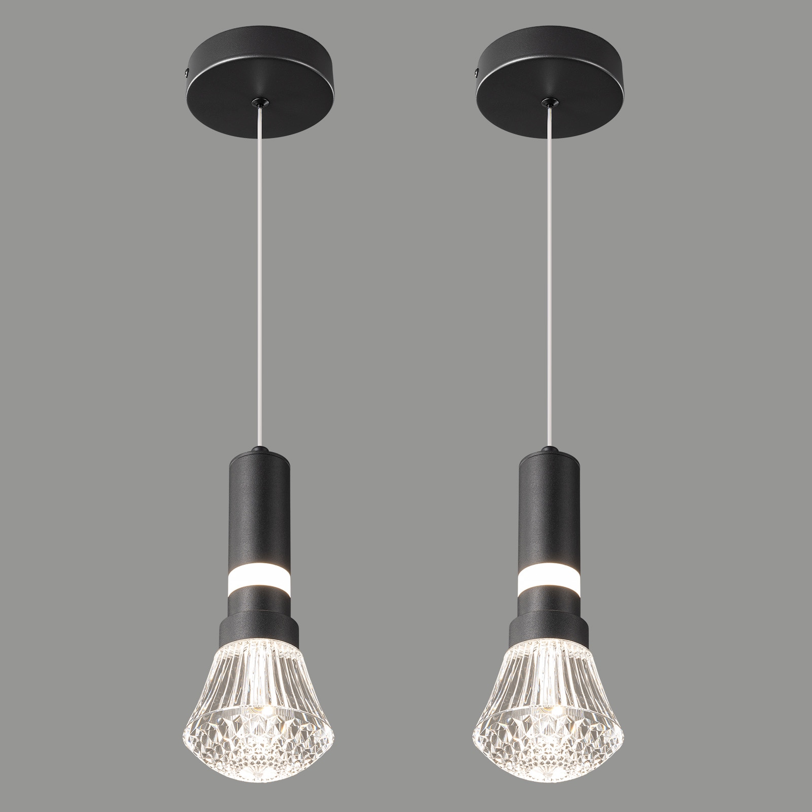 ZHLLMQ Modern 1-Light 2 Pack Matte Black Series Prismatic Clear Glass ...