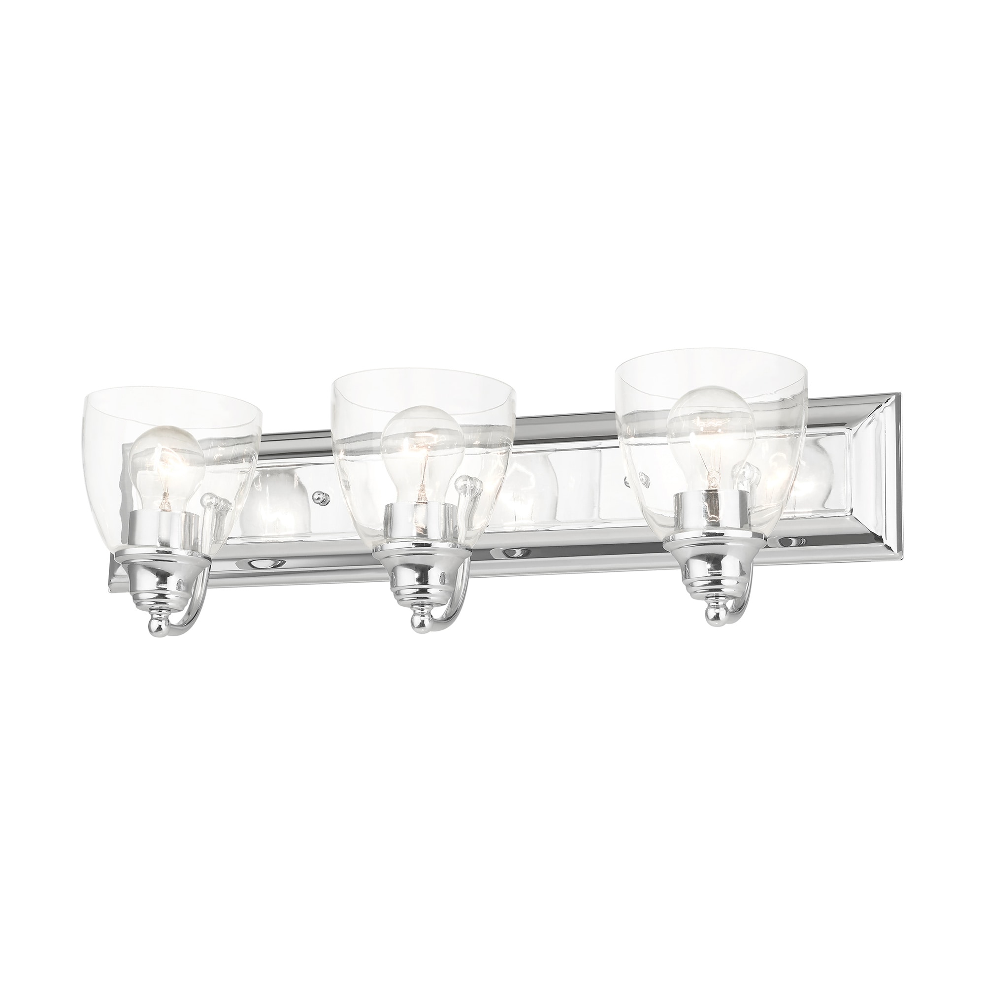 Elegant Polished Chrome 3-Light Vanity Sconce with Hand Blown Glass Shades