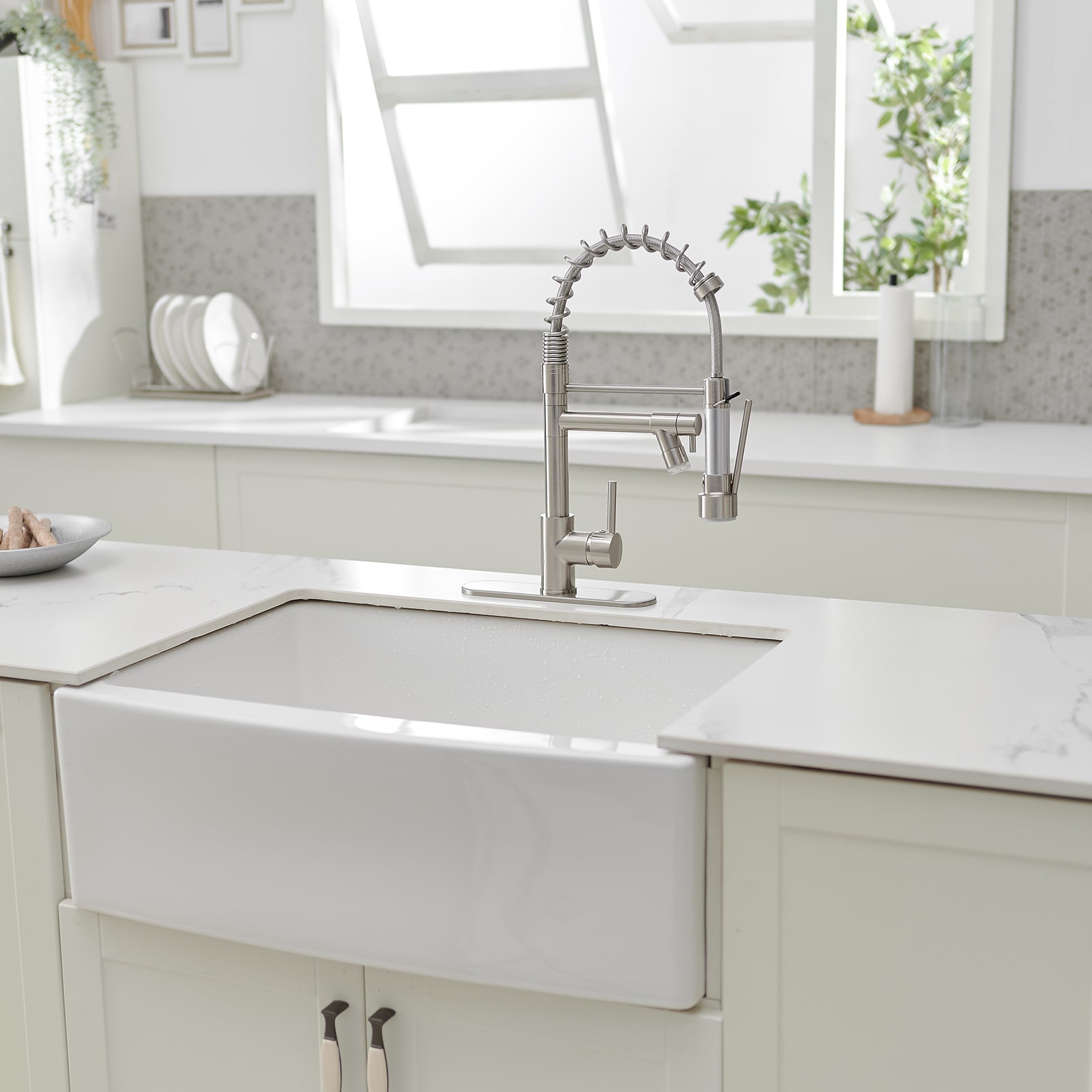 Brushed Nickel High-Arc Single Handle Kitchen Faucet with Pull-Out Spray