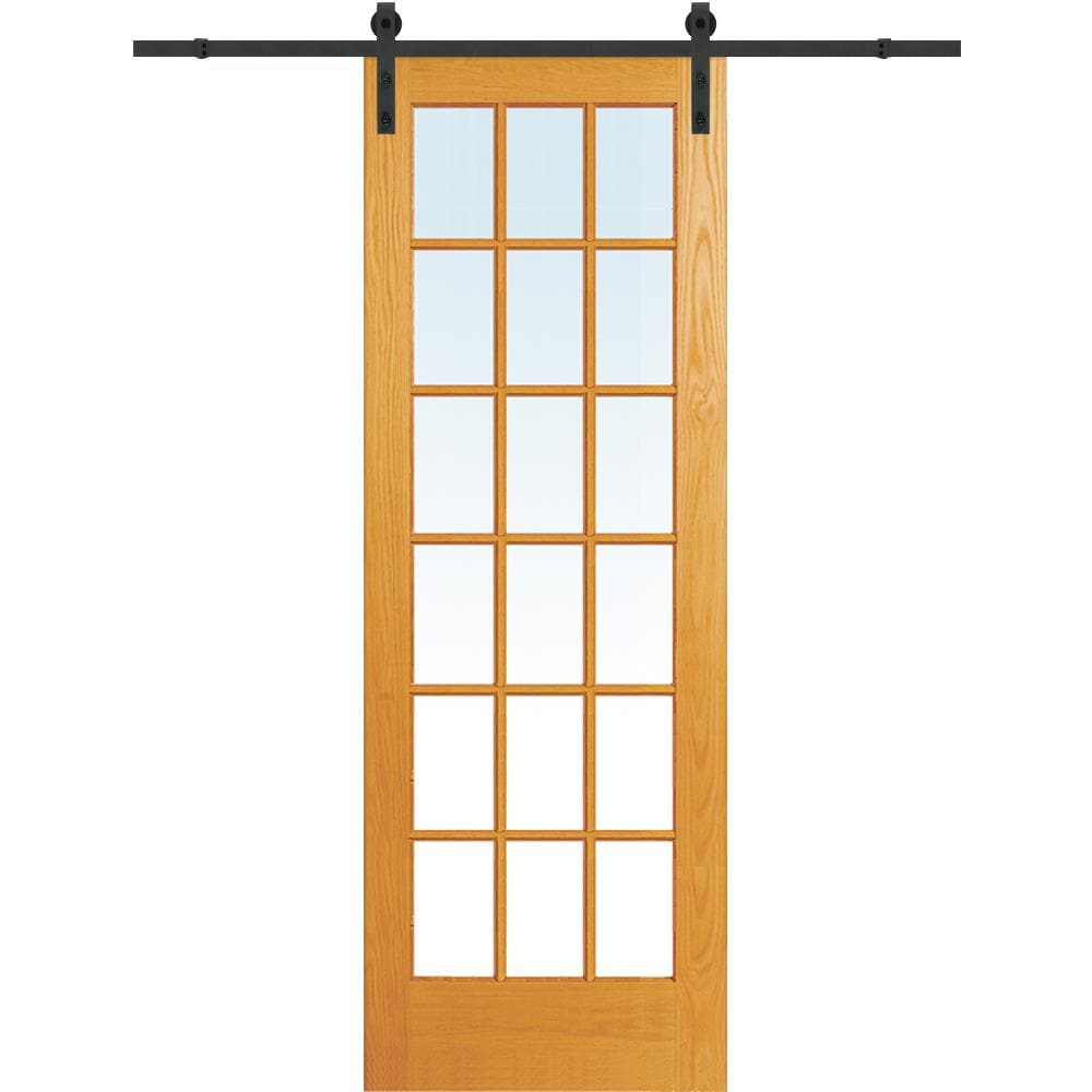 MMI DOOR ZL20134 30-in x 96-in Unfinished Pine Clear Glass Solid Core Unfinished Pine Veneer Single Barn Door (Hardware Included)