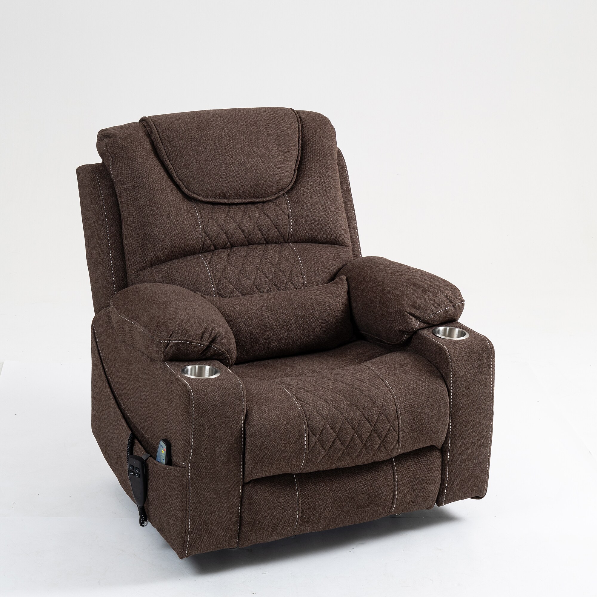 Clihome - Brown Velvet Upholstered Powered Reclining Glider with Lift Assistance