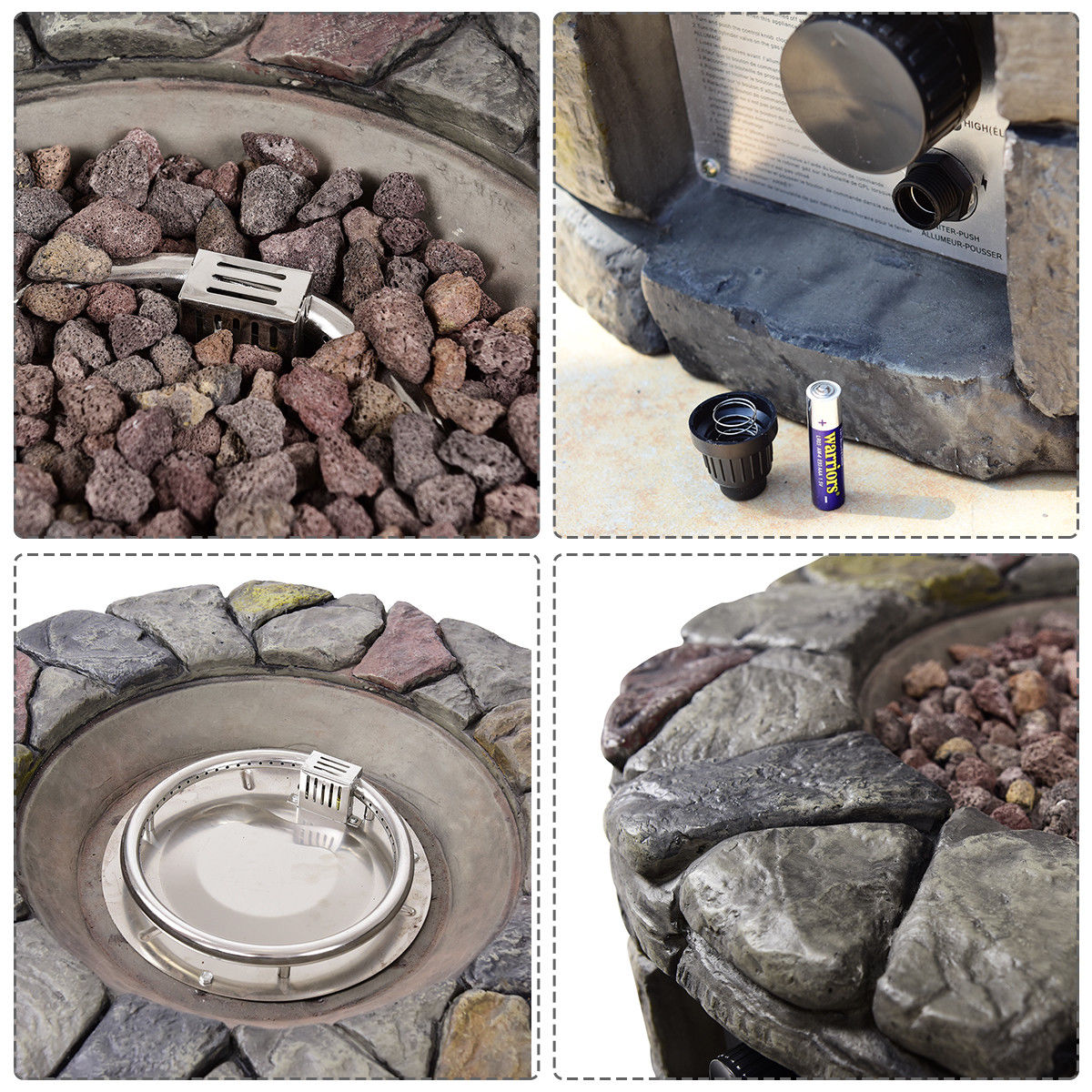 28 Inch 40,000 BTU Propane Fire Pit Outdoor w/Natural Stone Brown Stainless-Steel Gas Burner w/Electronic Ignition Lava Rock ETL Certification Giantex Gas Fire Pit Cover 
