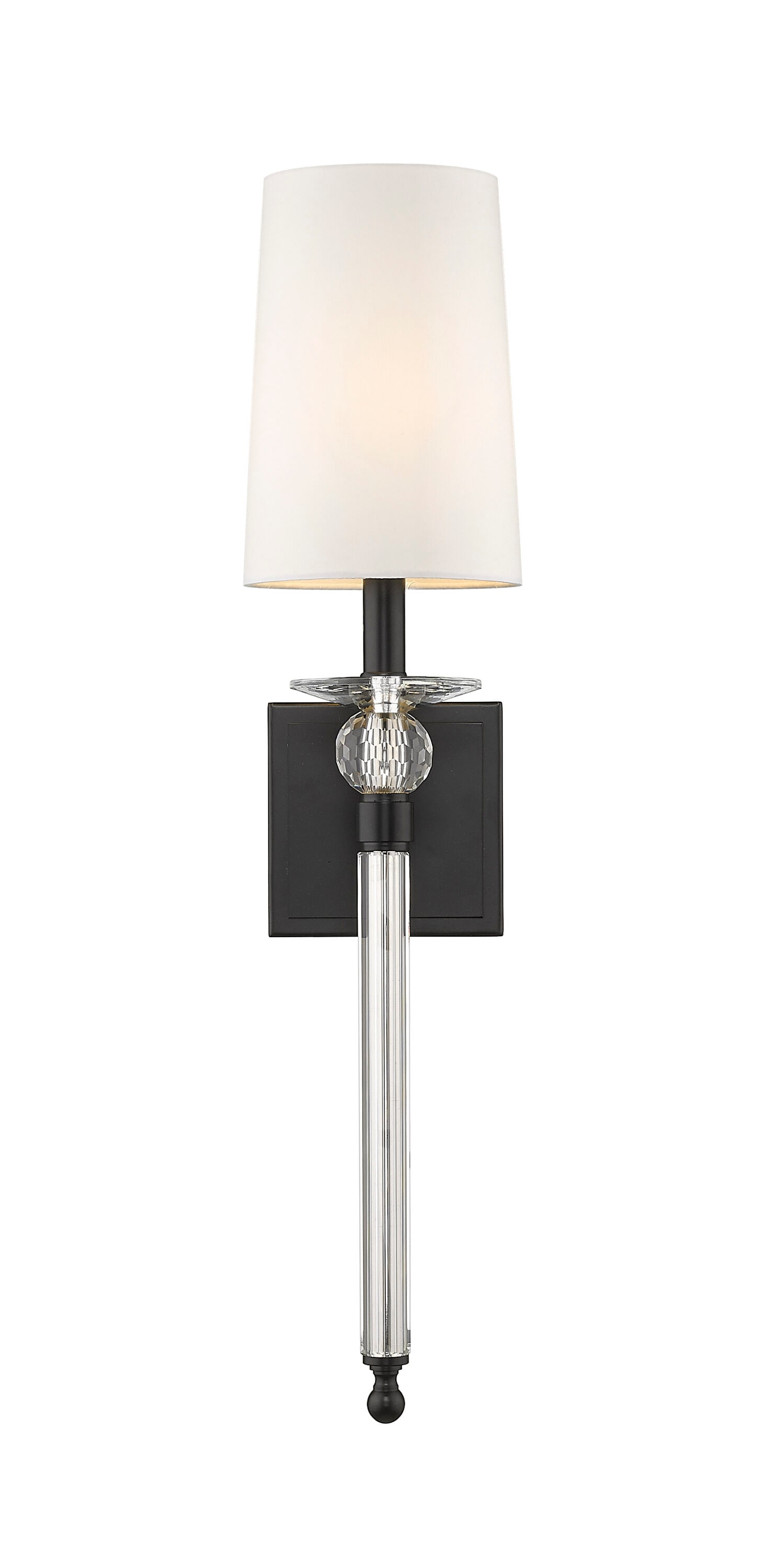 Ava Crystal Accents 25.5" Wall Sconce in Matte Black with White Shade