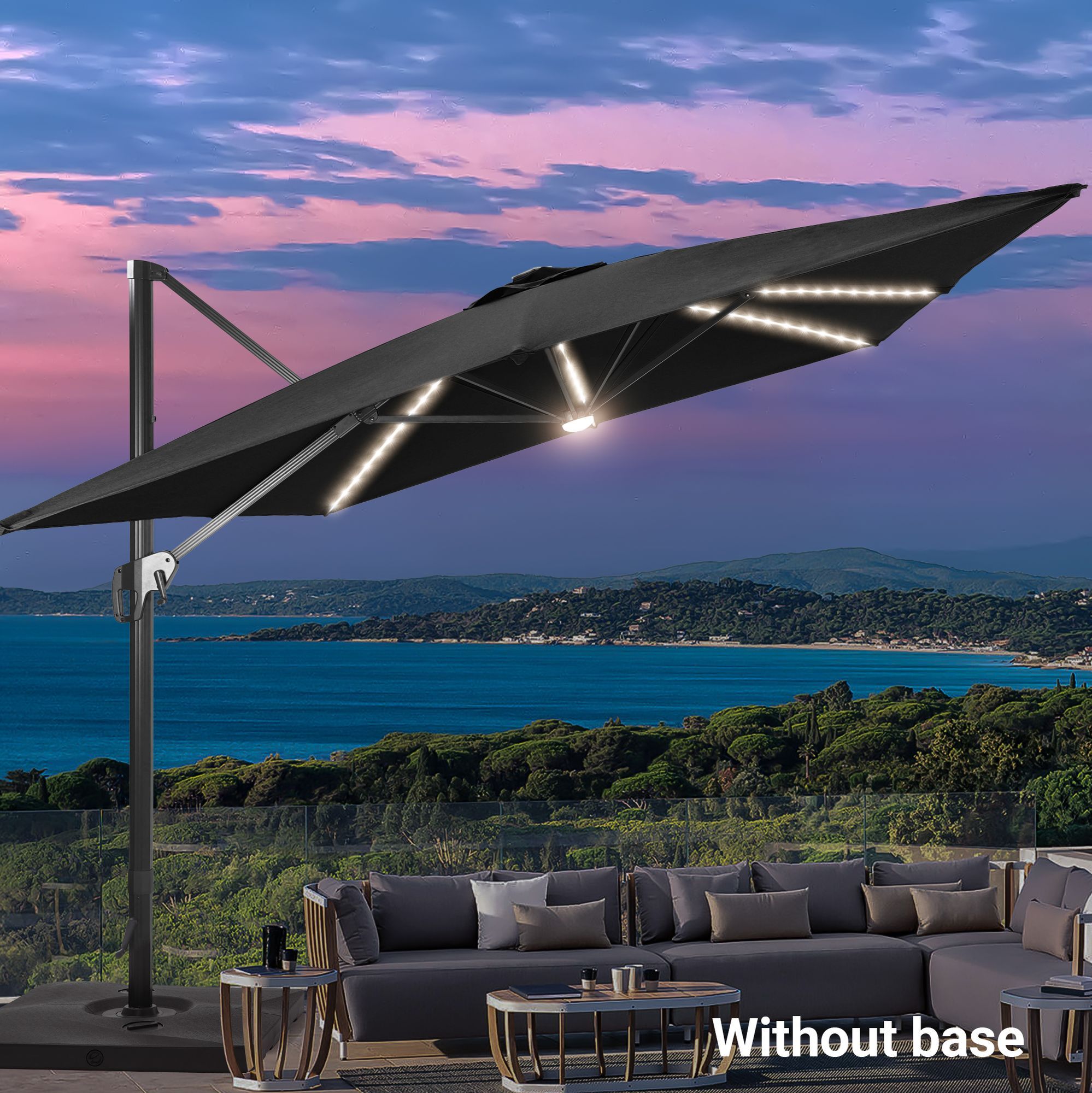 Sonkuki SD-NB2735-LEDBK 11.5-Feet Aluminum Black No-tilt Cantilever Patio Umbrella with Lights and