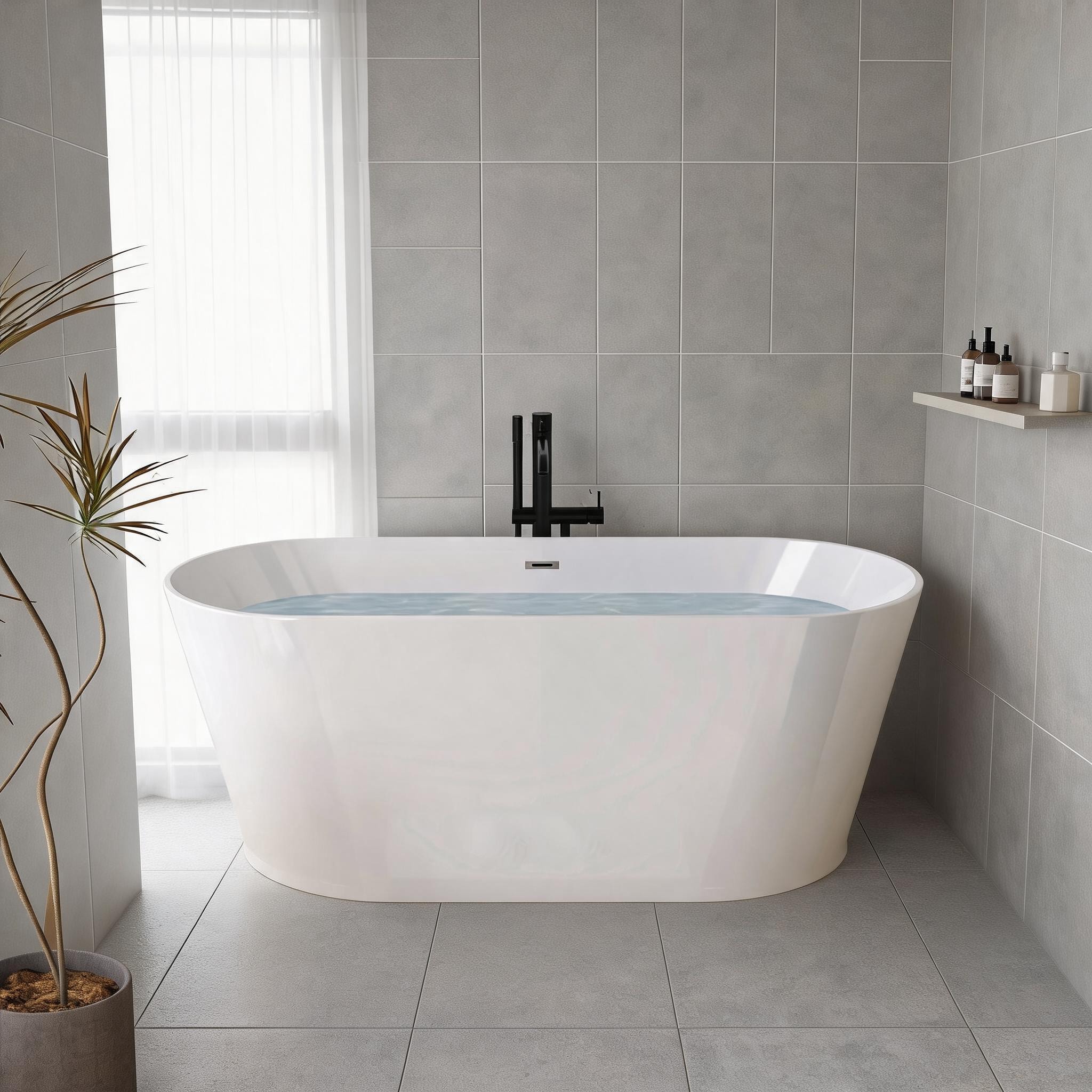 Watnature Soaking Bathtub Acrylic Crisp White 55-Inch Freestanding for Daily Relaxation in Residential Bathroom #28TW75L436UJ