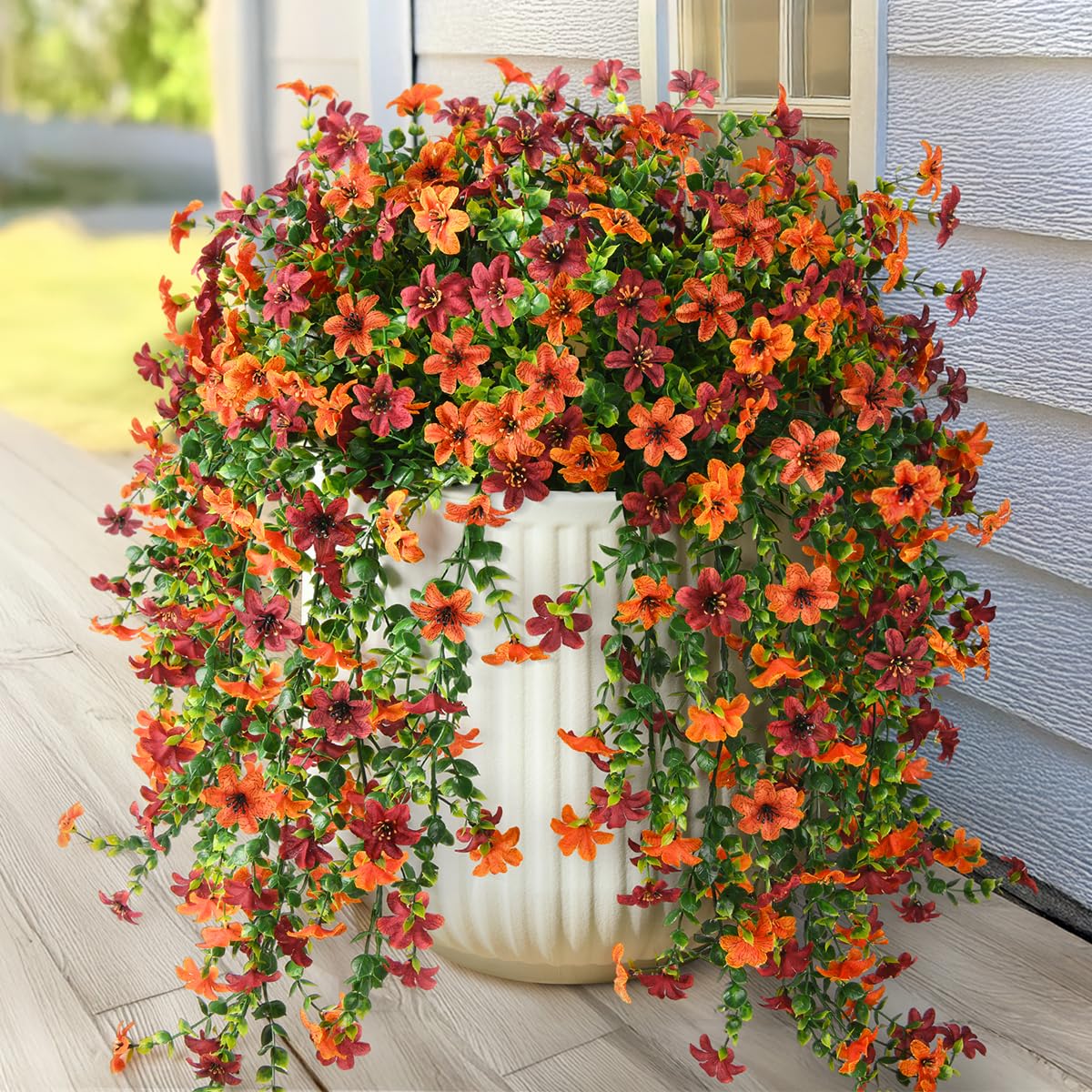Shareconn Artificial Fall Hanging Flowers for Outdoor Decor UV Resistant Faux Mums Silk Blooms for Porch Patio Planter Window Box 2 Bundles