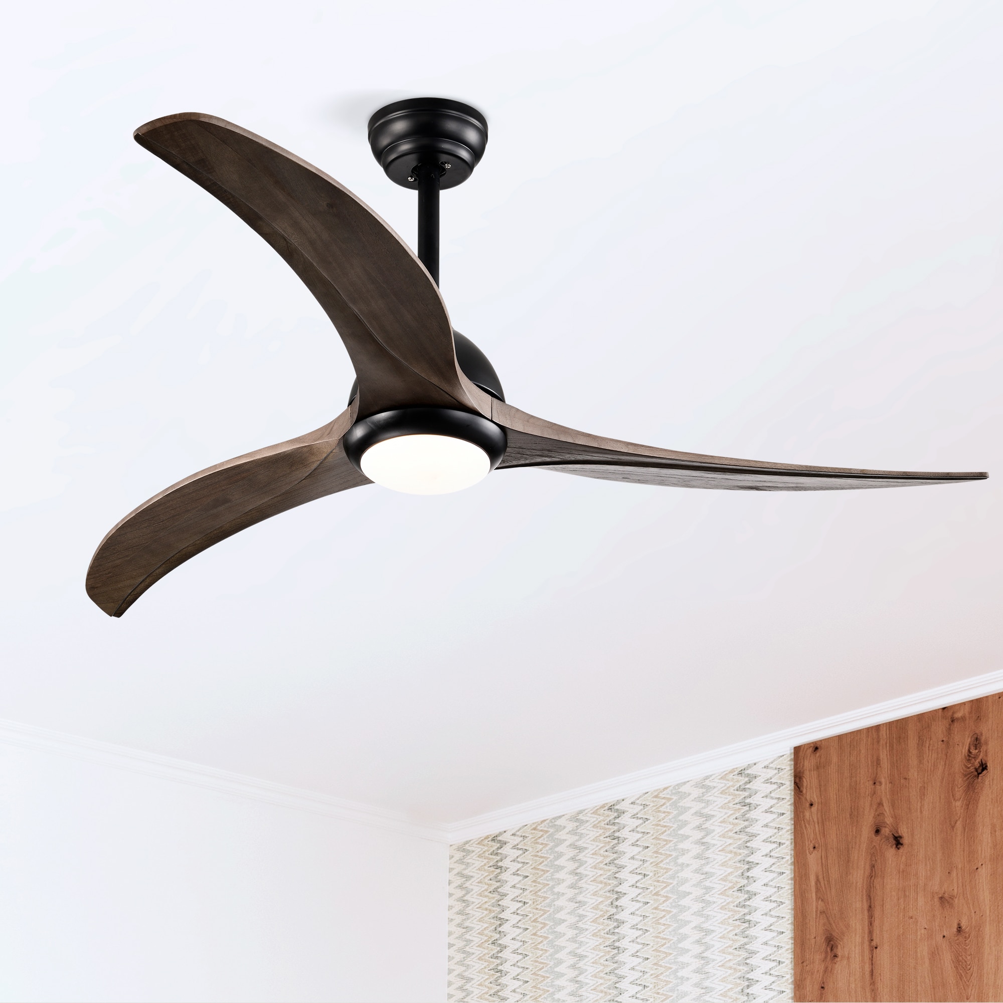 Fun Orange FUNQ3CF13 Farmhouse Rustic 52-in Outdoor Black with Matte Black Blades Chandelier Ceiling Fan With Light - Remote Included ( 3 -Blade )