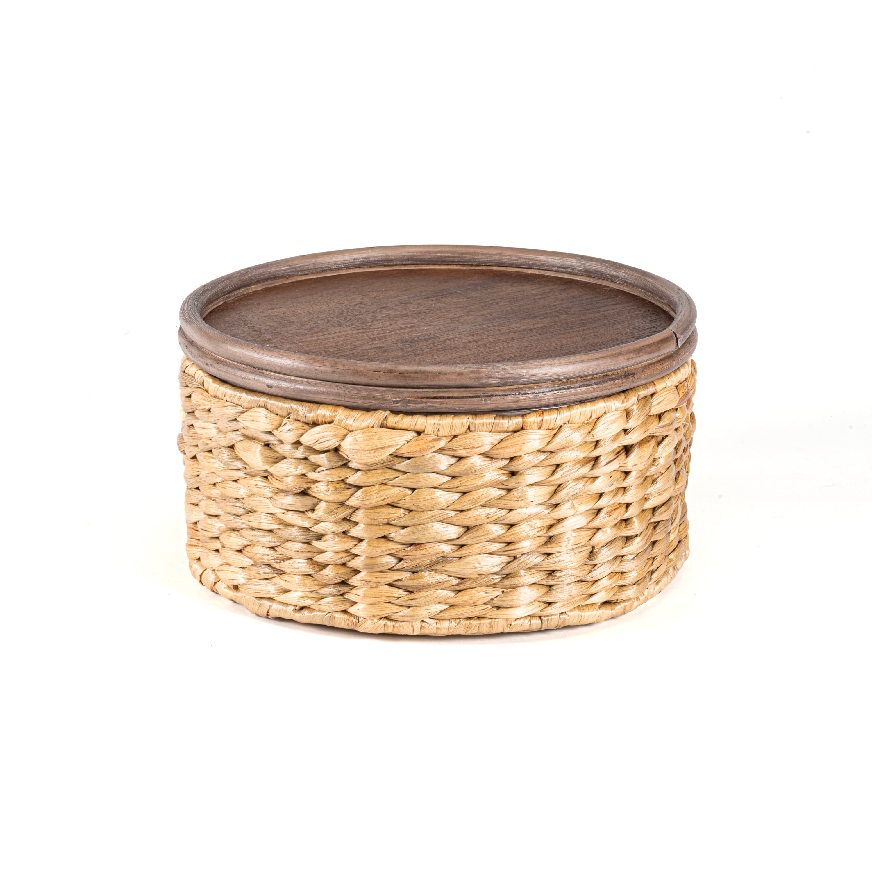 Natural Hand-Woven Hyacinth Round Storage Baskets with Wood Lids, Set of 3