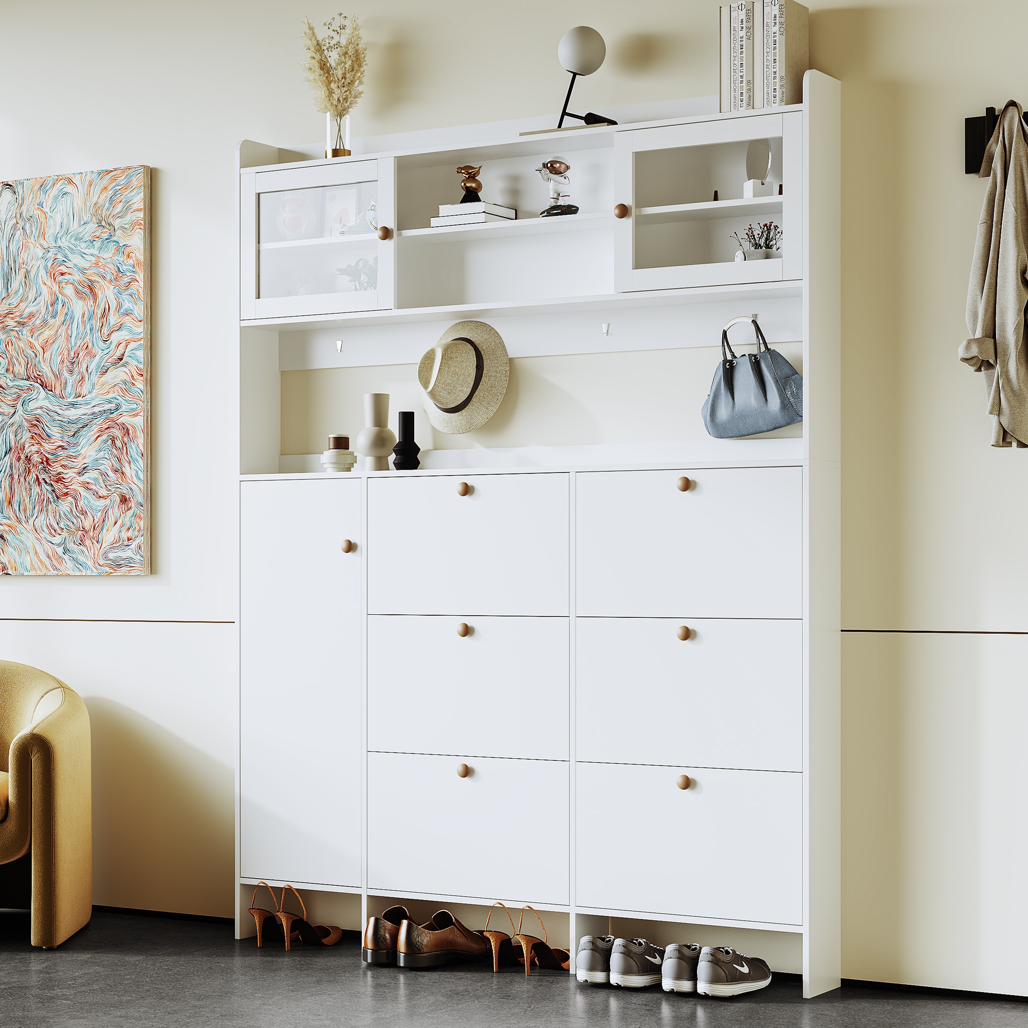 JANSNO HT-CR-19 Modern 62.1 White Wood Hall Tree