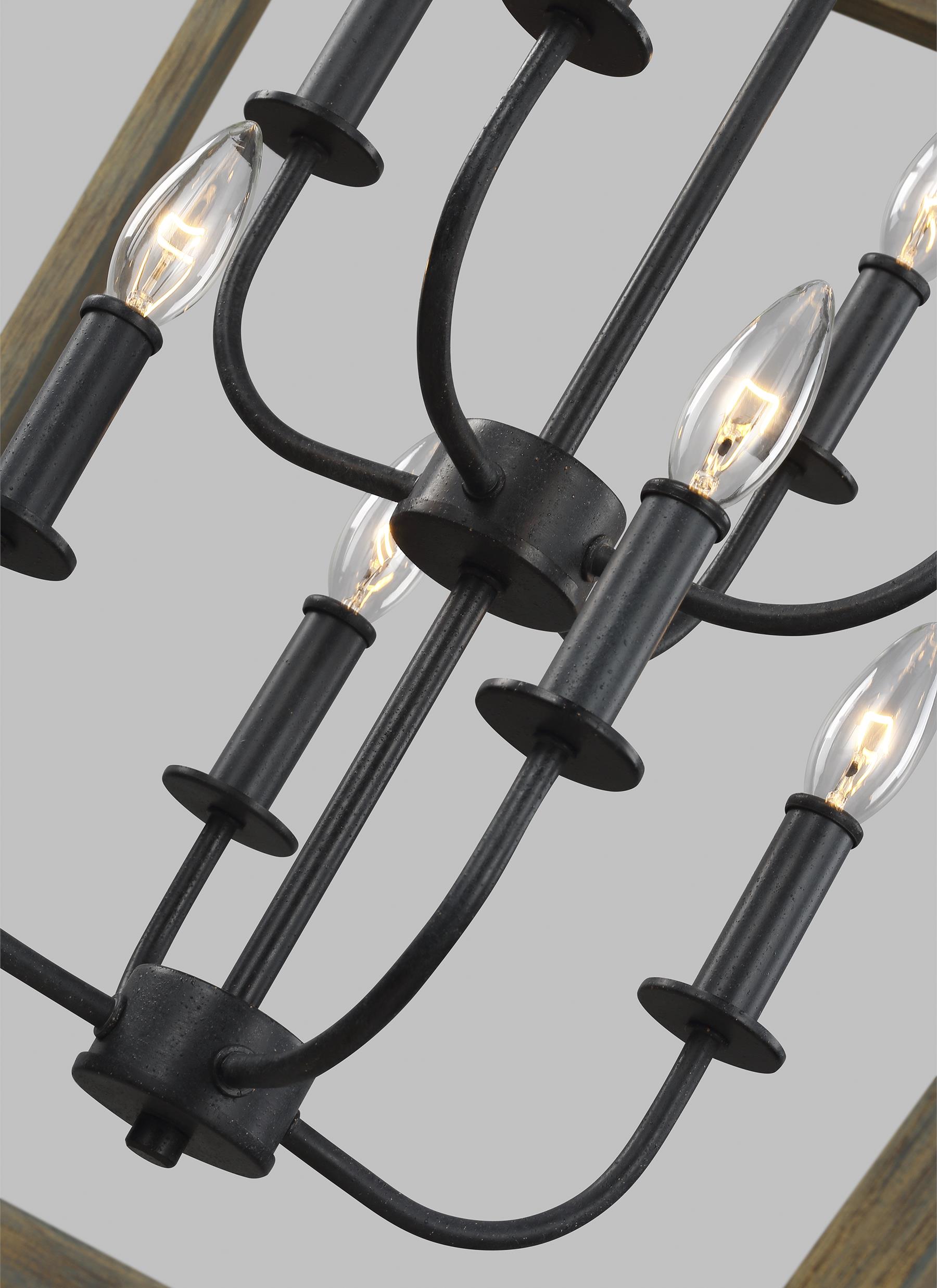 Gannet 8-Light Foyer Pendant in Weathered Oak and Antique Iron