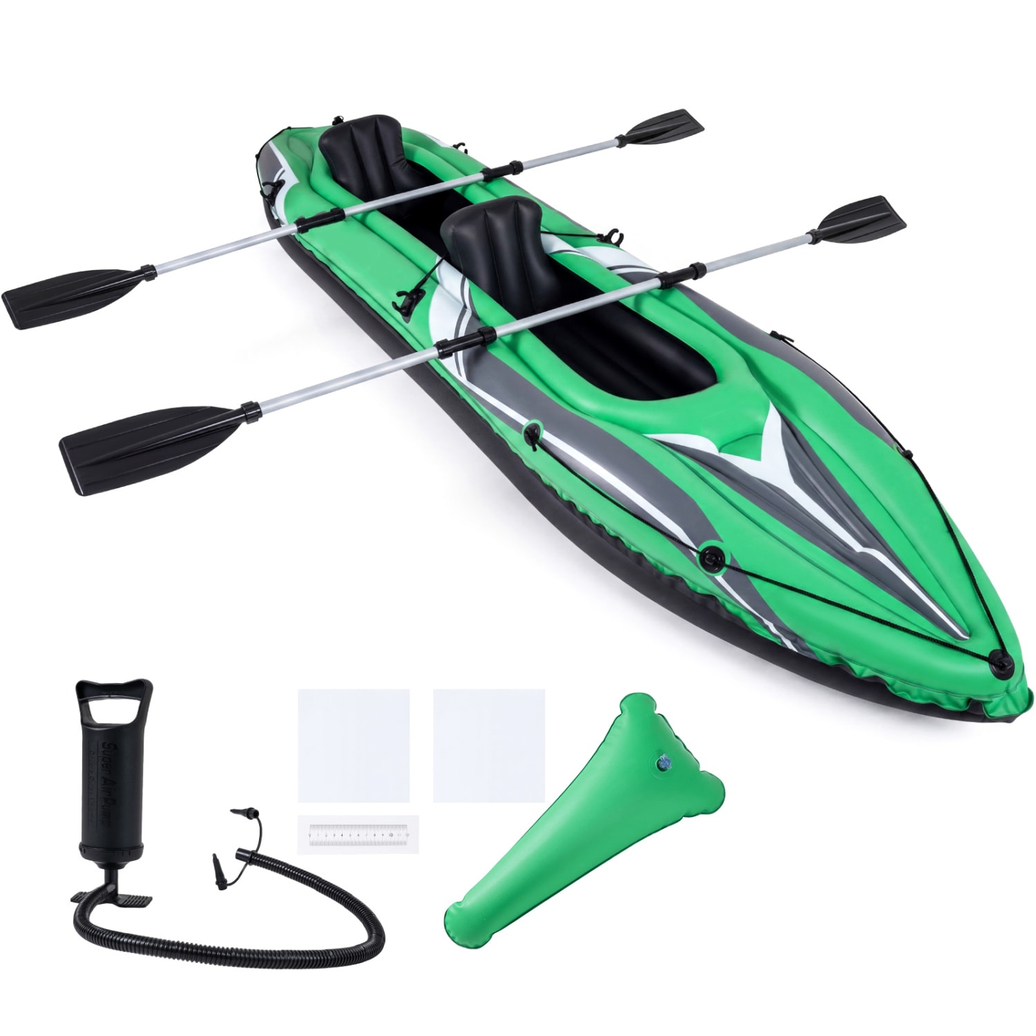 Slickblue Inflatable 2-Person 11.5 PVC Kayak with Aluminum Paddles 3 Air Chambers and Footrest for Lakes or Rivers