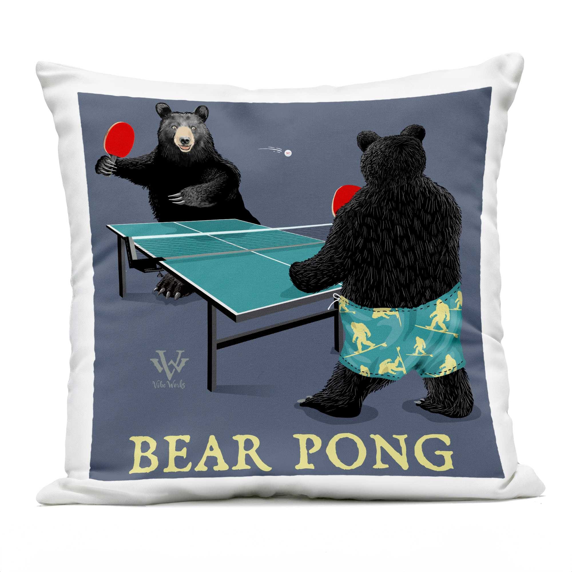 Stupell Industries PLQ-661-OSQ-18X18  Bear Pong Animal Humor Outdoor Printed Pillowdesign by Jim Baldwin 18 x 18