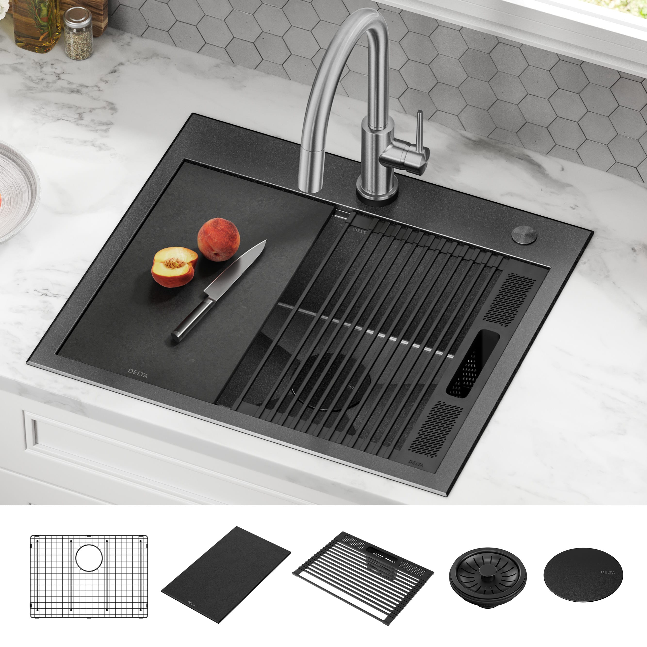 Delta 95A9031-T25S-GS Rivet Drop-in 25-Inches x 22-Inches Stainless steel Single bowl 16 -Gauge Workstation Kitchen Sink