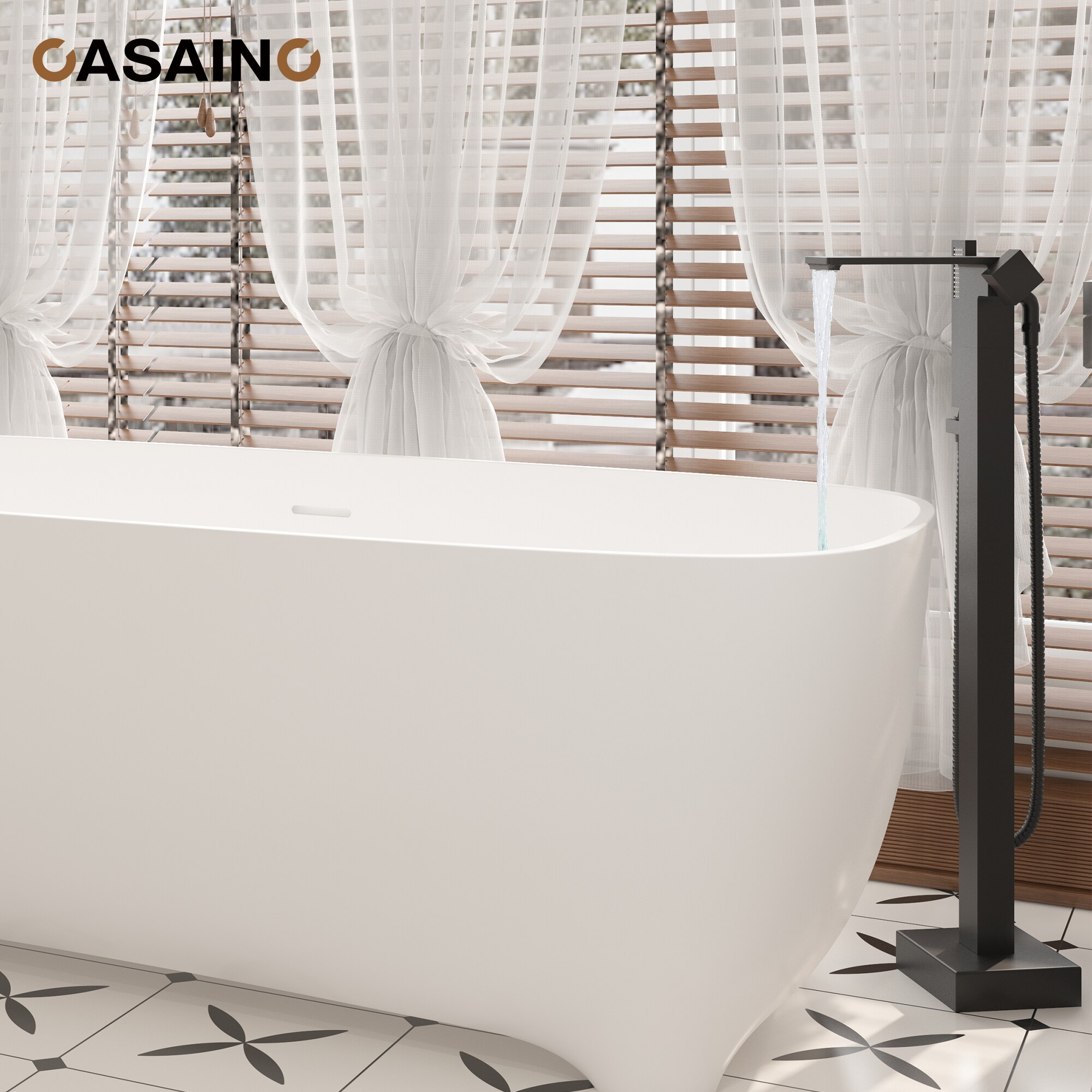 Matte Black Brass Freestanding Bathtub Faucet with Handshower