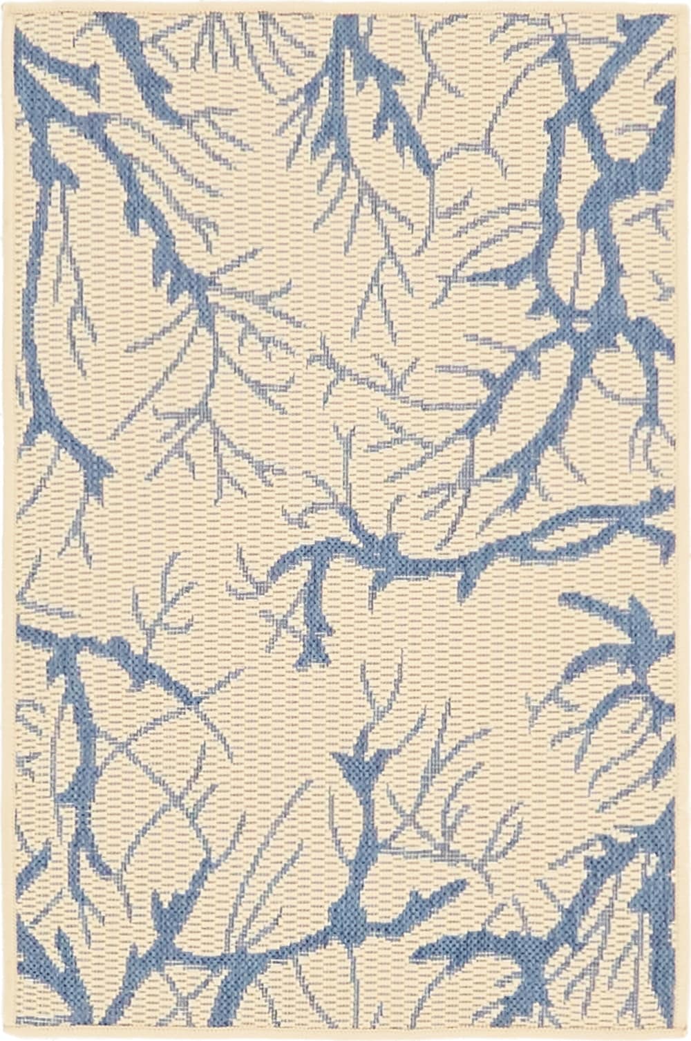Unique Loom 3140654 Branch Outdoor 2 x 3 (ft) Loomed Polypropylene Beige/Navy Blue Rectangular Indoor/Outdoor Floral/Botanical Area rug