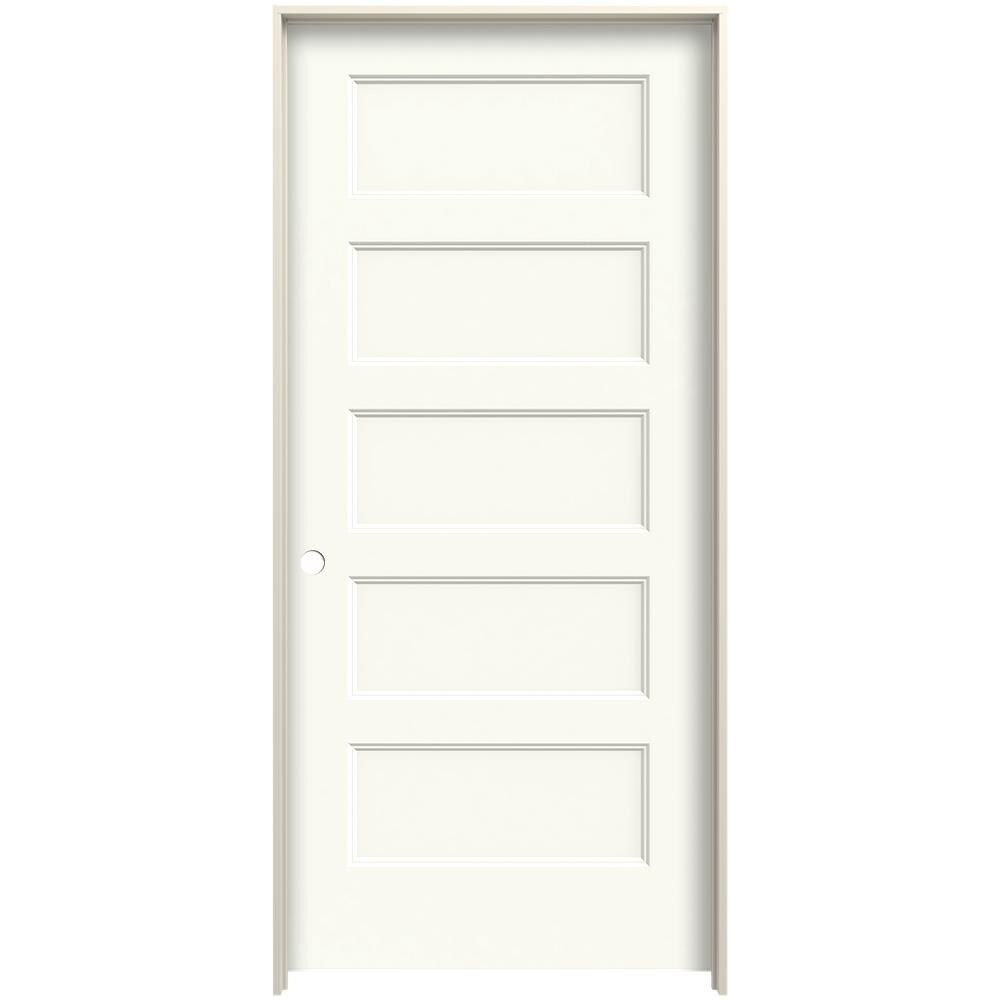 JELD-WEN LOWOLJW226200219 36-in x 80-in White Solid core 5-panel equal No glass Right hand Smooth Prefinished Molded composite Flat Jamb Single Prehung Interior Door