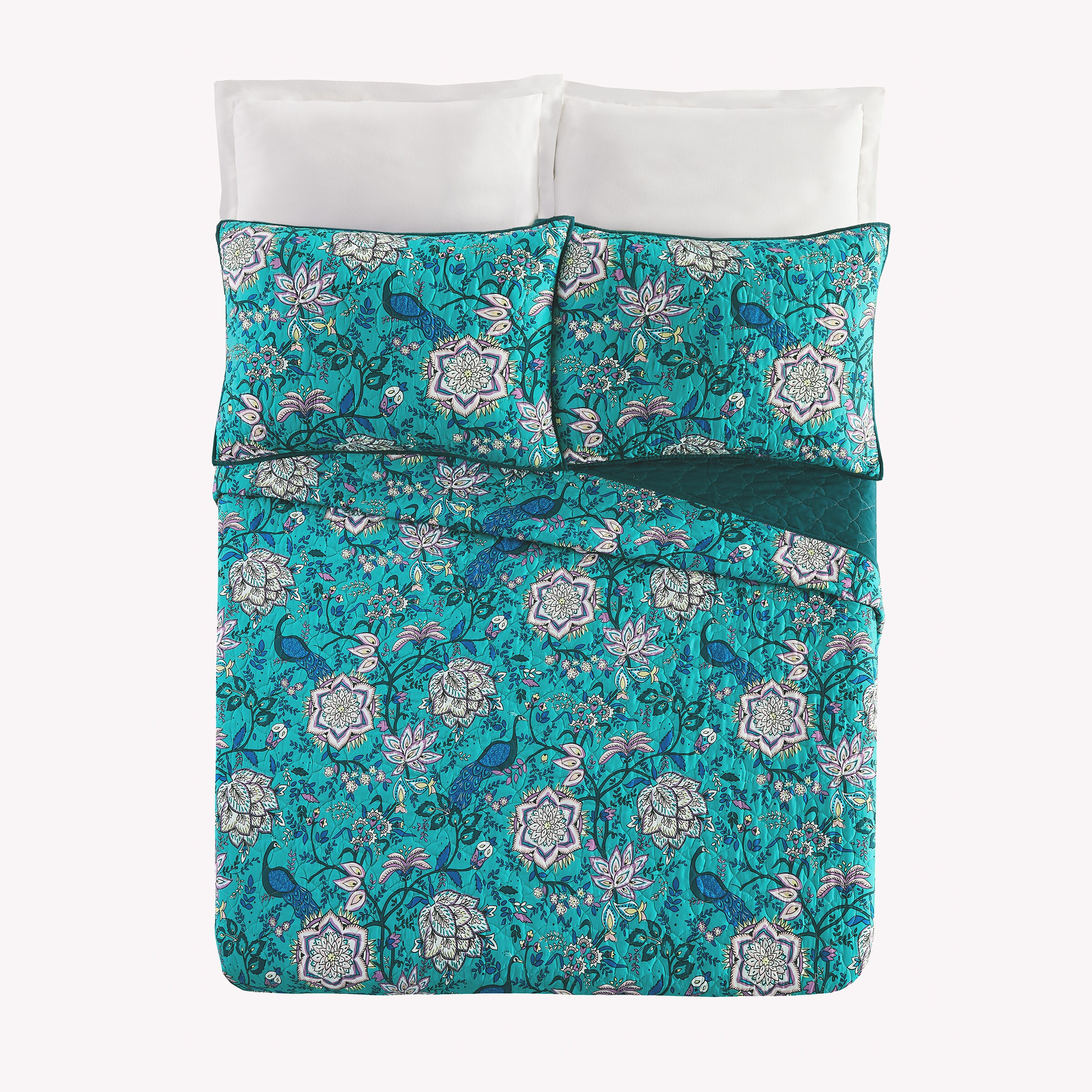 Vera Bradley Peacock Garden V 3-Piece Blue Full/Queen Quilt Set in the ...