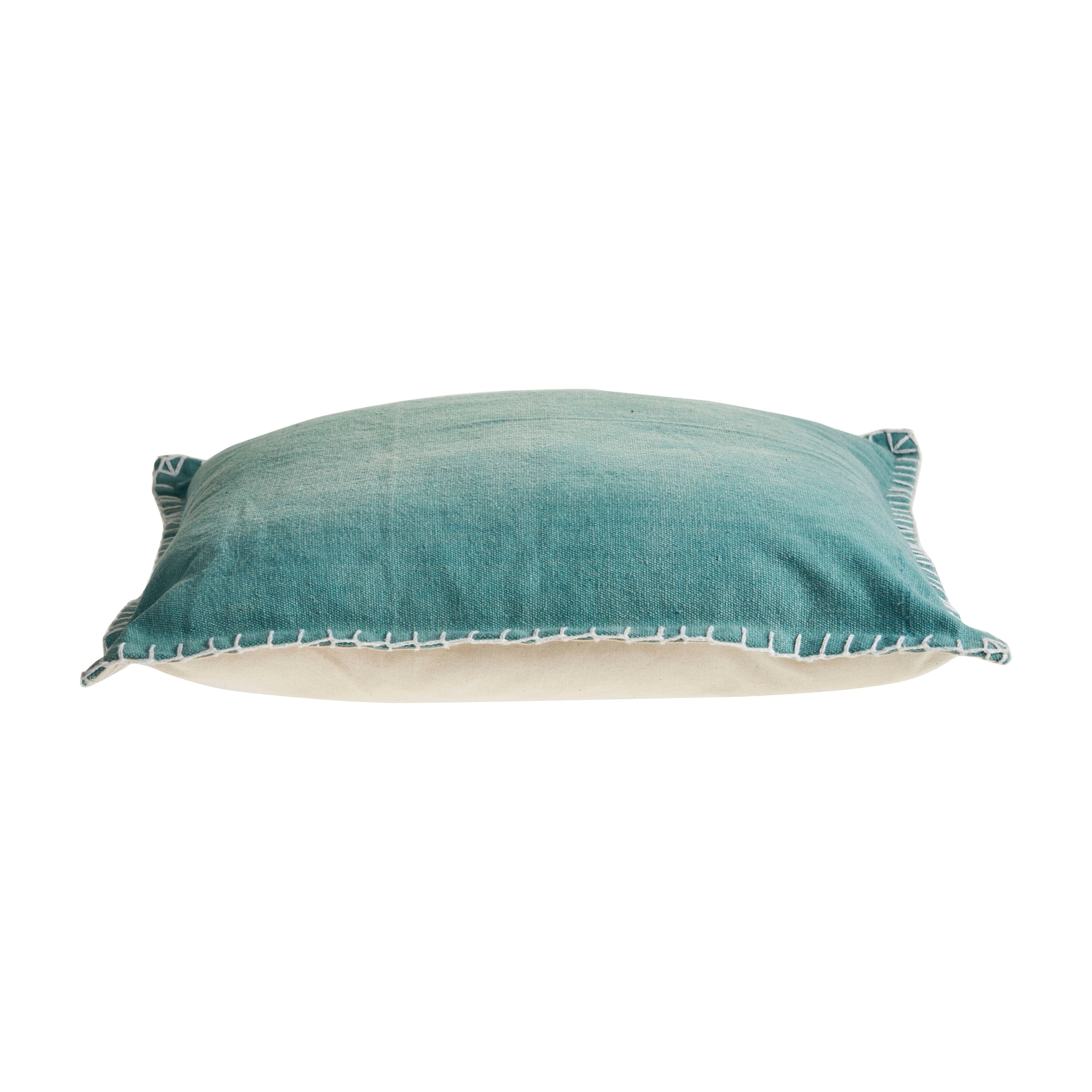 Teal Cotton Square Floor Pillow with Embroidered Edges