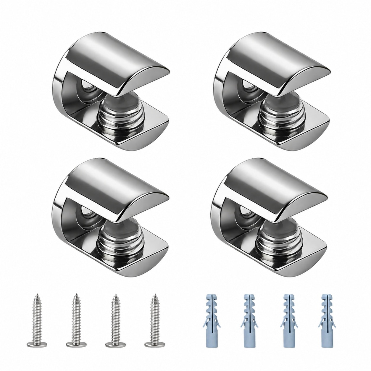 Aoibox  4 Piece Polished Chrome Zinc Alloy Glass Shelf Brackets with Adjustable Clamps for 6 to 10mm Glass Panels