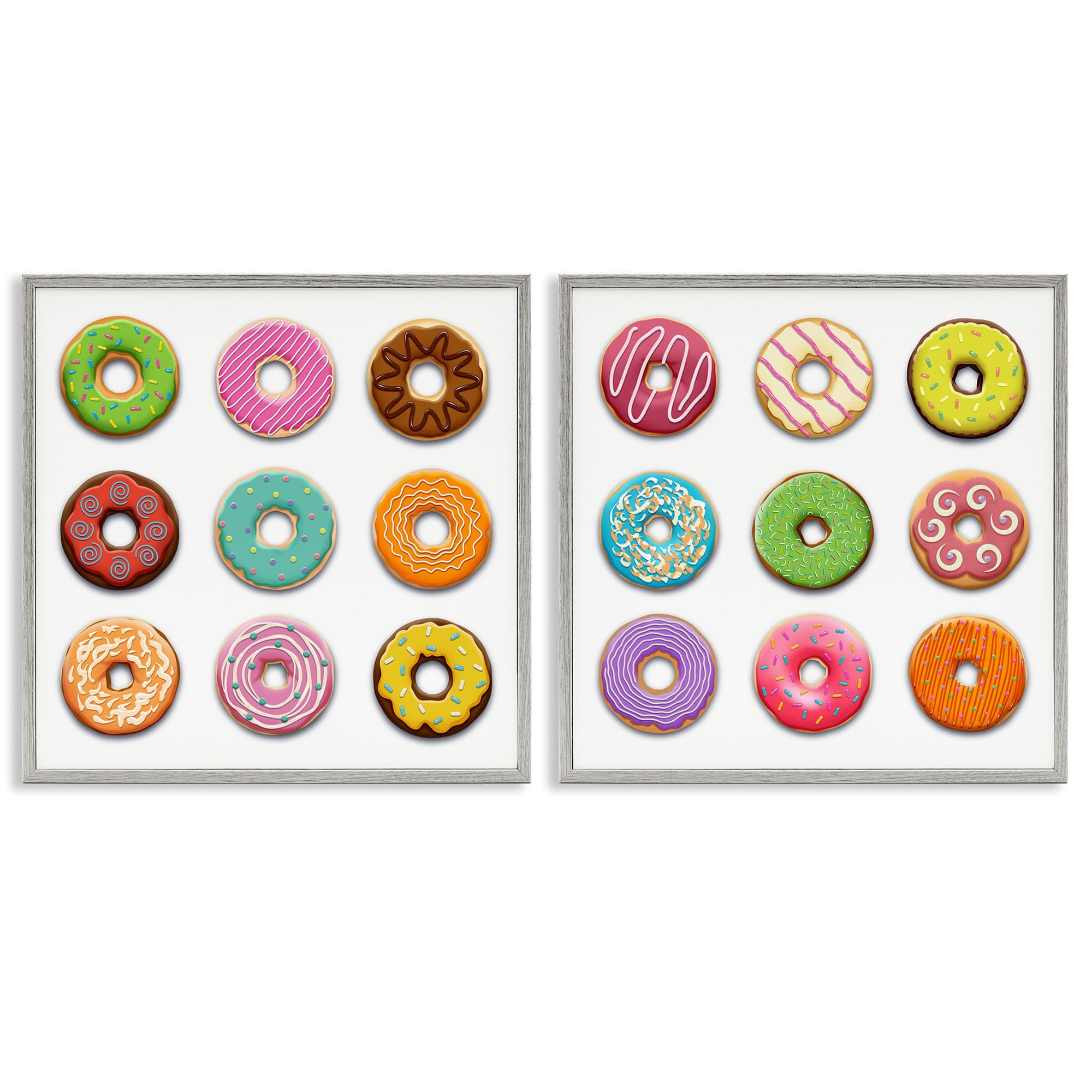 Stupell Industries B2-783-GFF-2PC-12X12 Bright and Fun Donuts 2 Piece Gray Framed Giclee Art Set By Marcus Prime 12 x 12