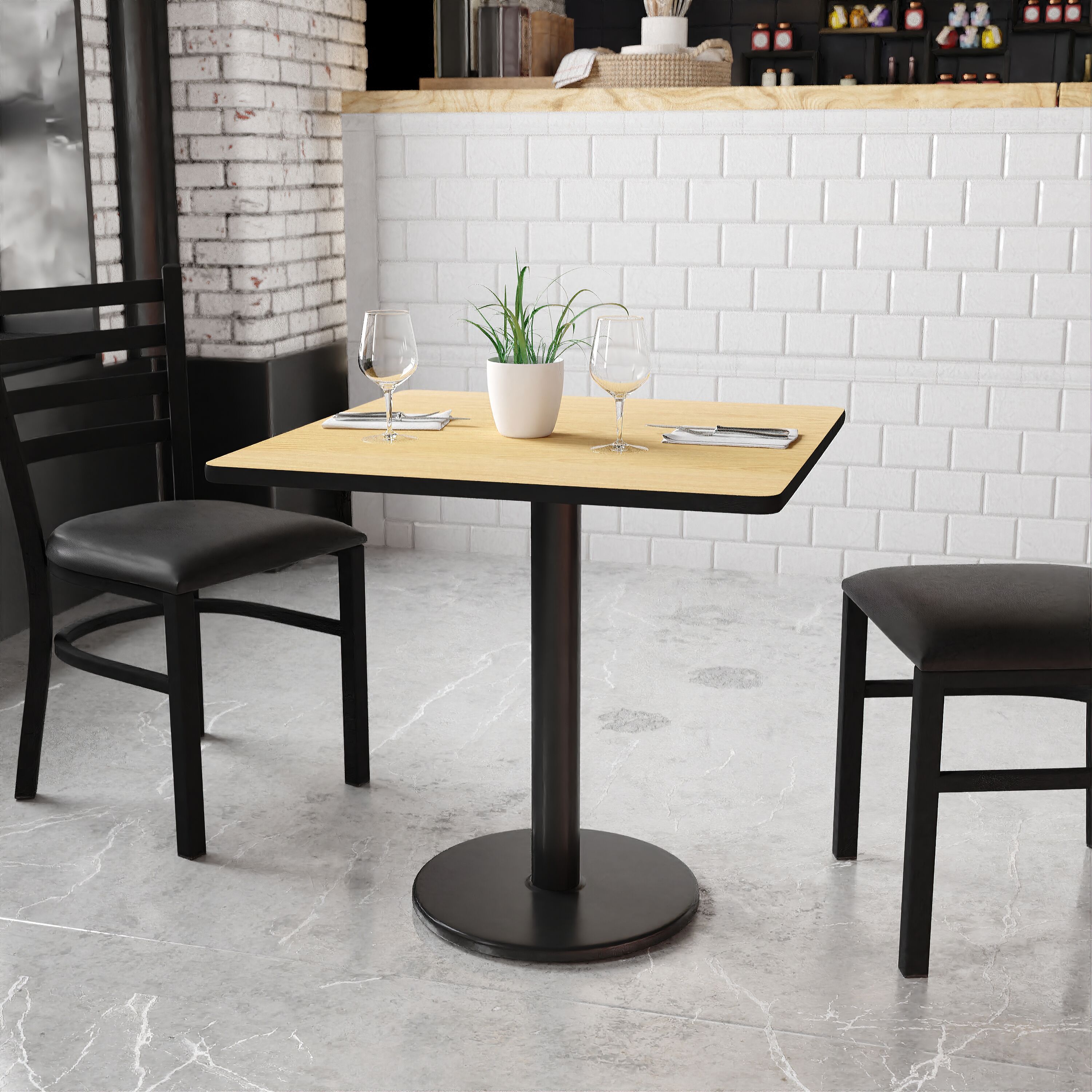 Flash Furniture 889142007937 Natural Contemporary/Modern Dining Table, Wood veneer with Black Metal Pedestal Base 30-Inches L x 31.13-Inches H