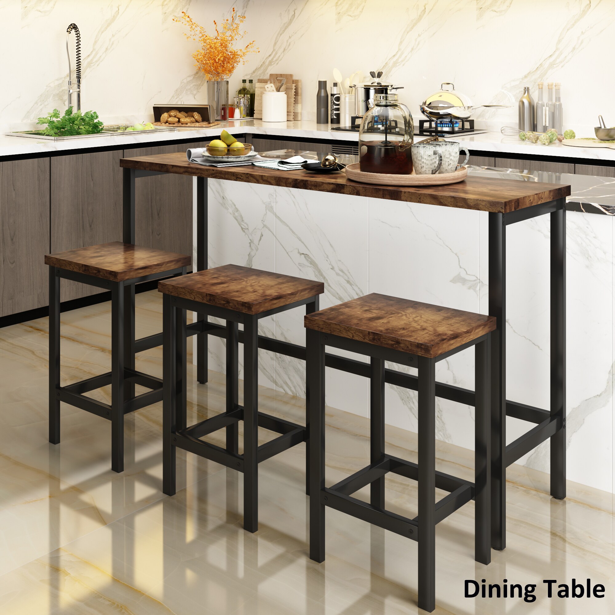 LUXEYARD Counter Height Extra Long Dining Table Set with 3 Stools Pub ...