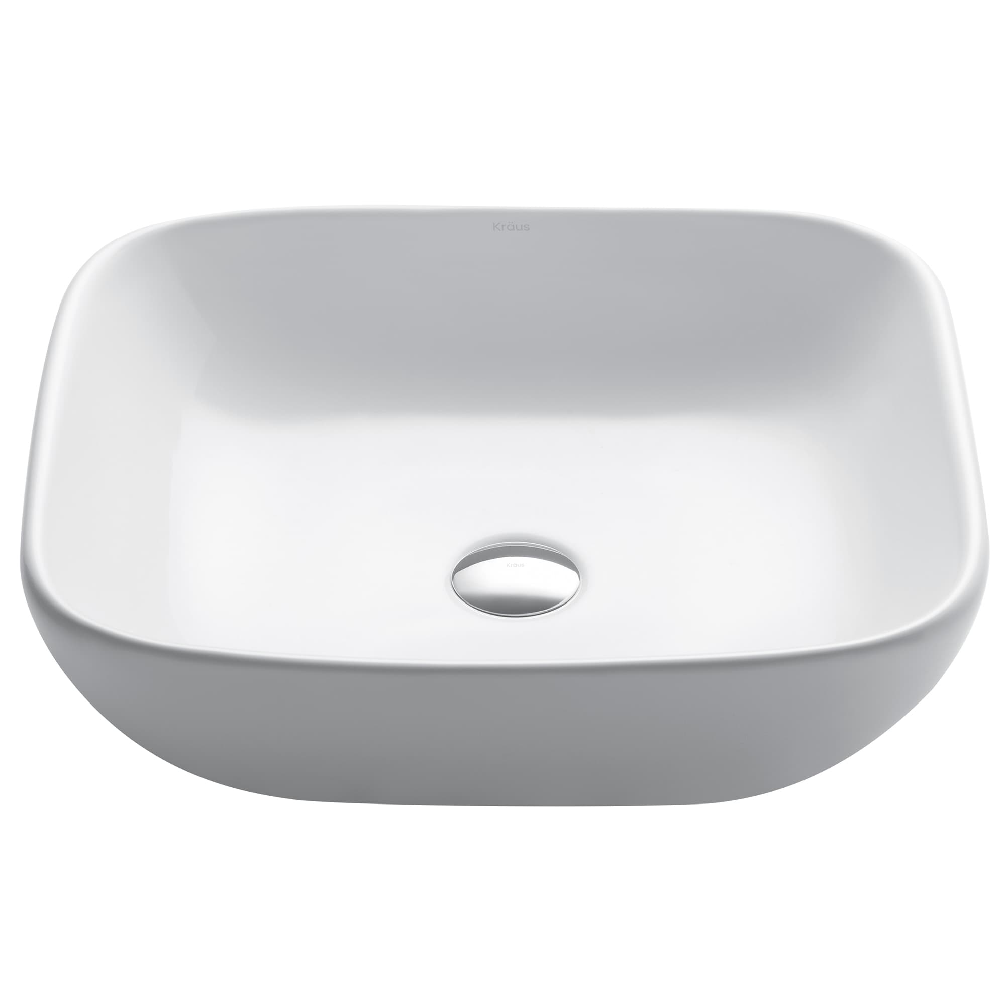Kraus Elavo White Ceramic Vessel Square Modern Bathroom Sink (18.13-in ...