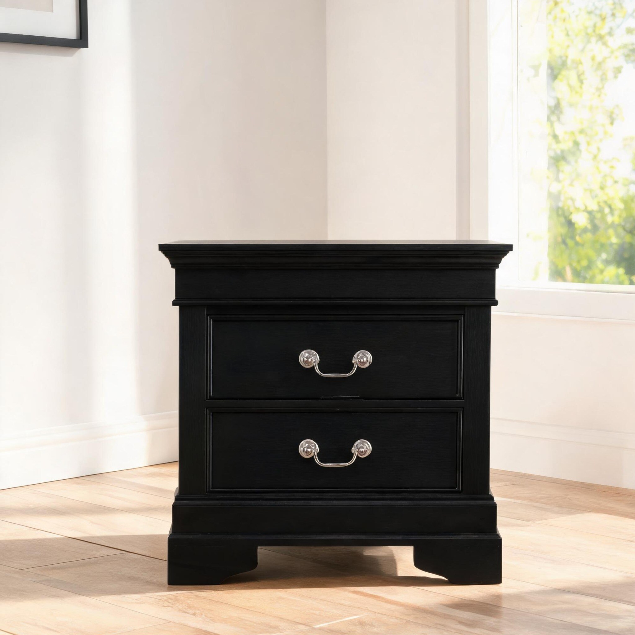Compact 22-Inch Nightstand Contemporary Rectangular Black-Toned Particle Board