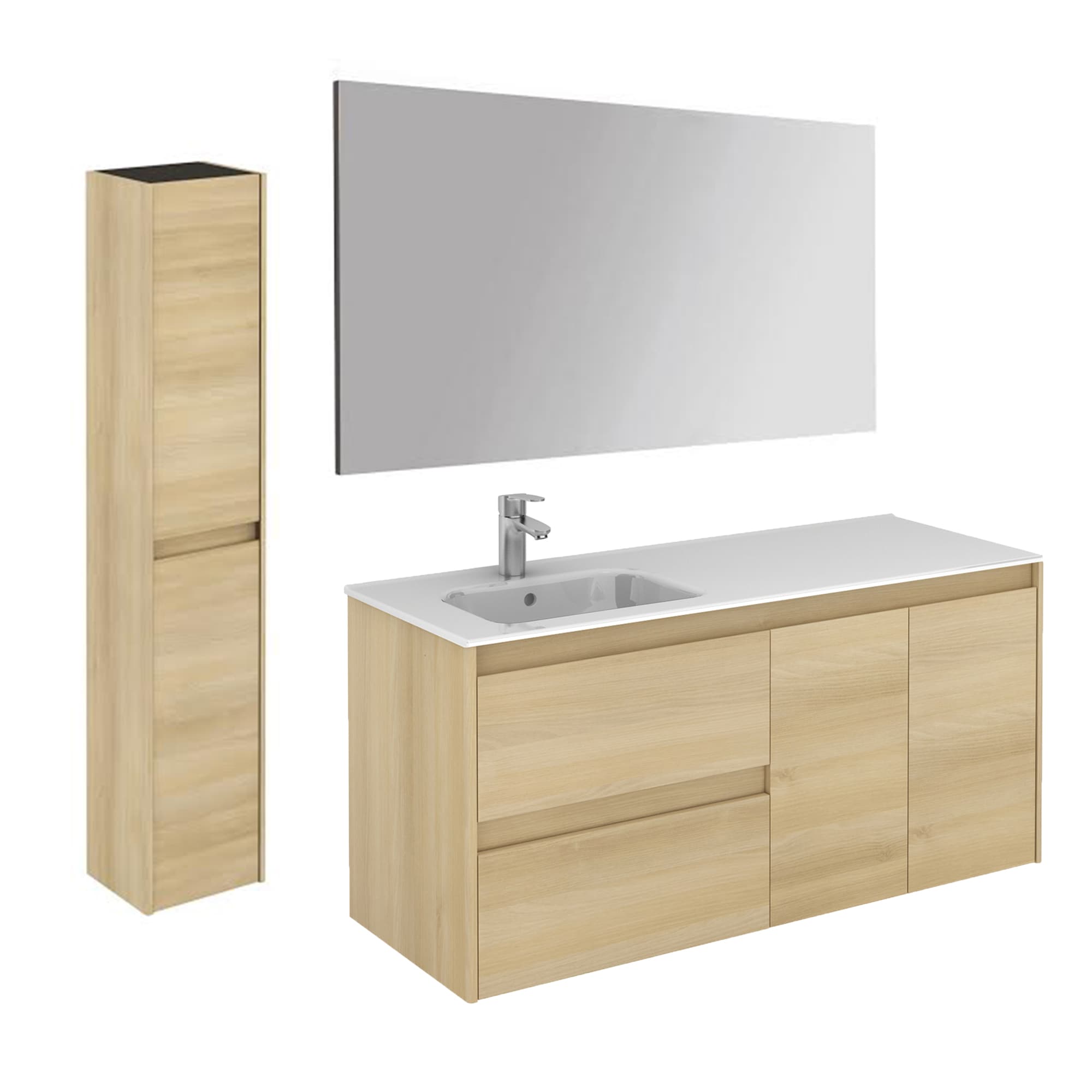 WS Bath Collections AMBRA 120L PACK 2 NO Ambra Vanities 48-in Nordic Oak Single Sink Floating Bathroom Vanity with Glossy White Solid Surface Top (Mirror Included)