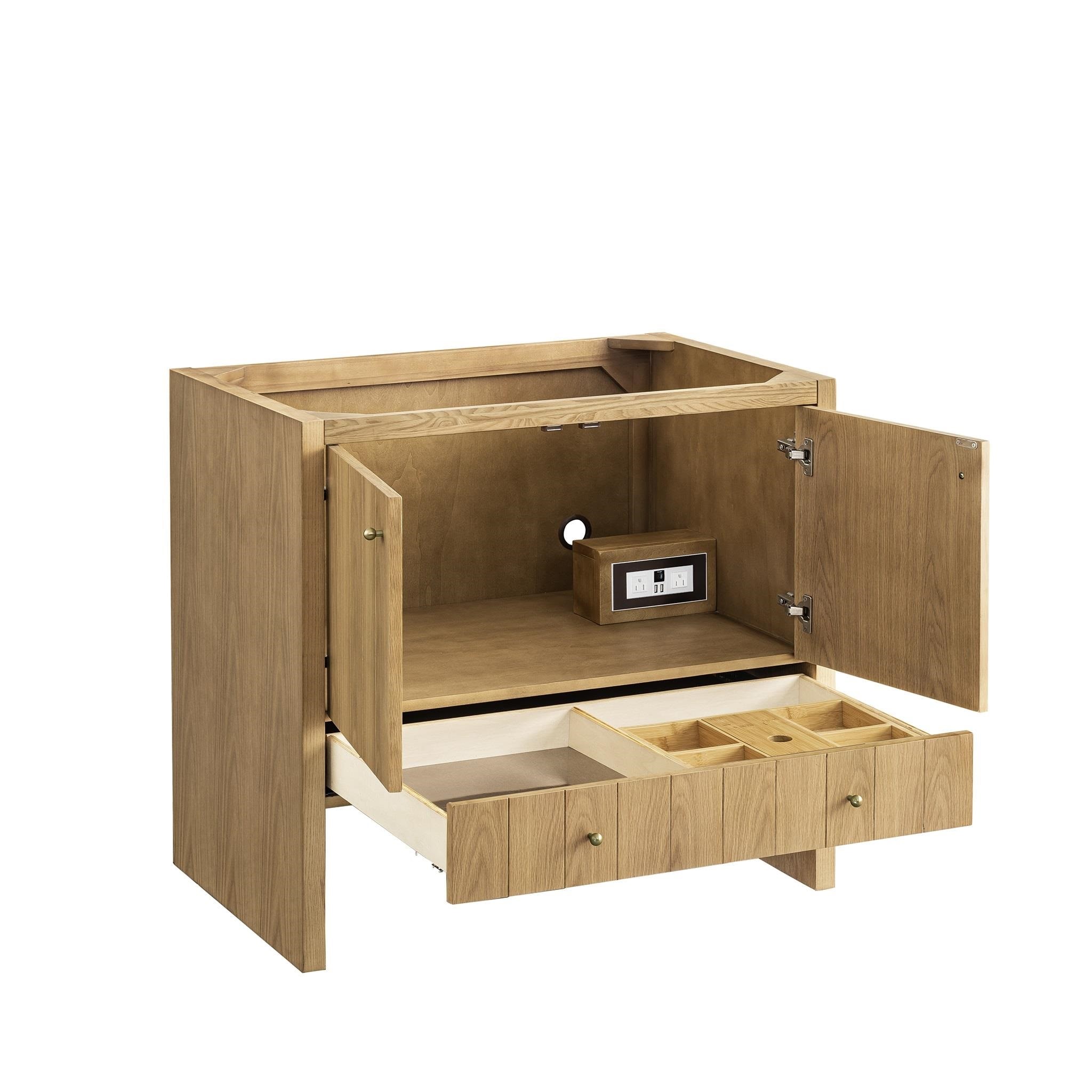Hudson 36" Light Natural Oak Single Vanity Base with Brass Knobs