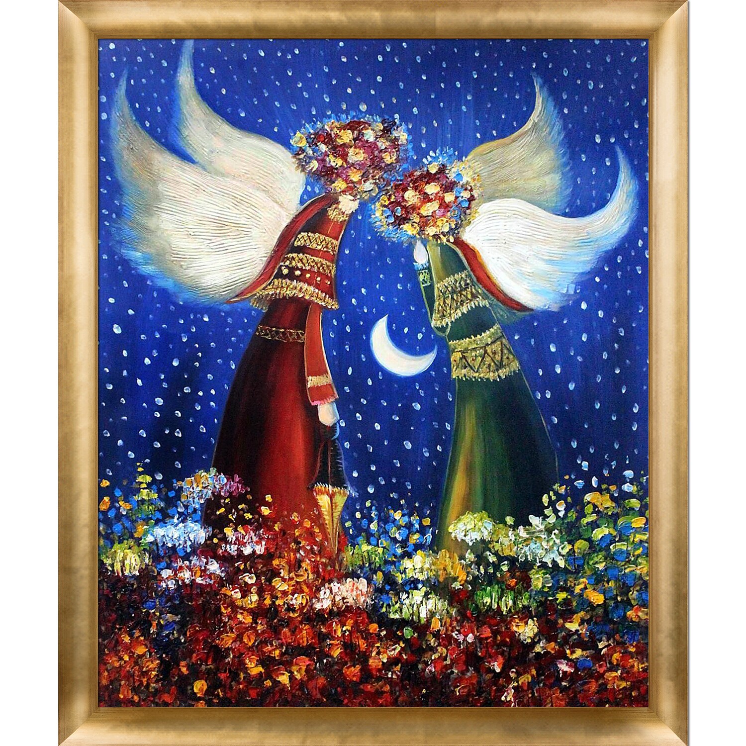 ArtistBe 688576504810 Angels Justyna Kopania Gold Wood Framed 23-Inches H x 27-Inches W Figurative Canvas Hand-Painted Painting