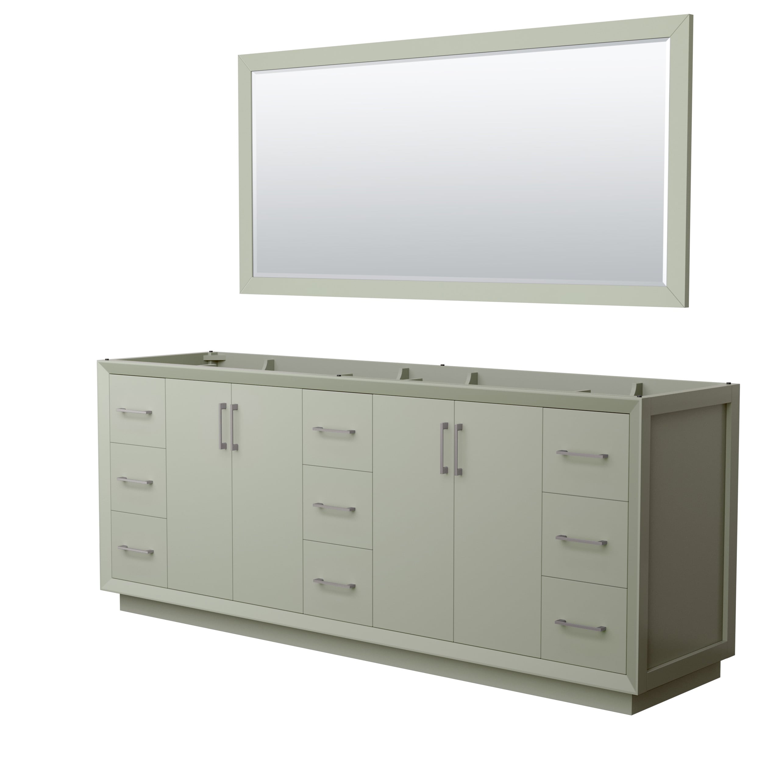 Wyndham Collection WCF414184DLGCXSXXM70 Strada 84-in Light Green with Brushed Nickel Trim Bathroom Vanity Base Cabinet without Top (Mirror Included)