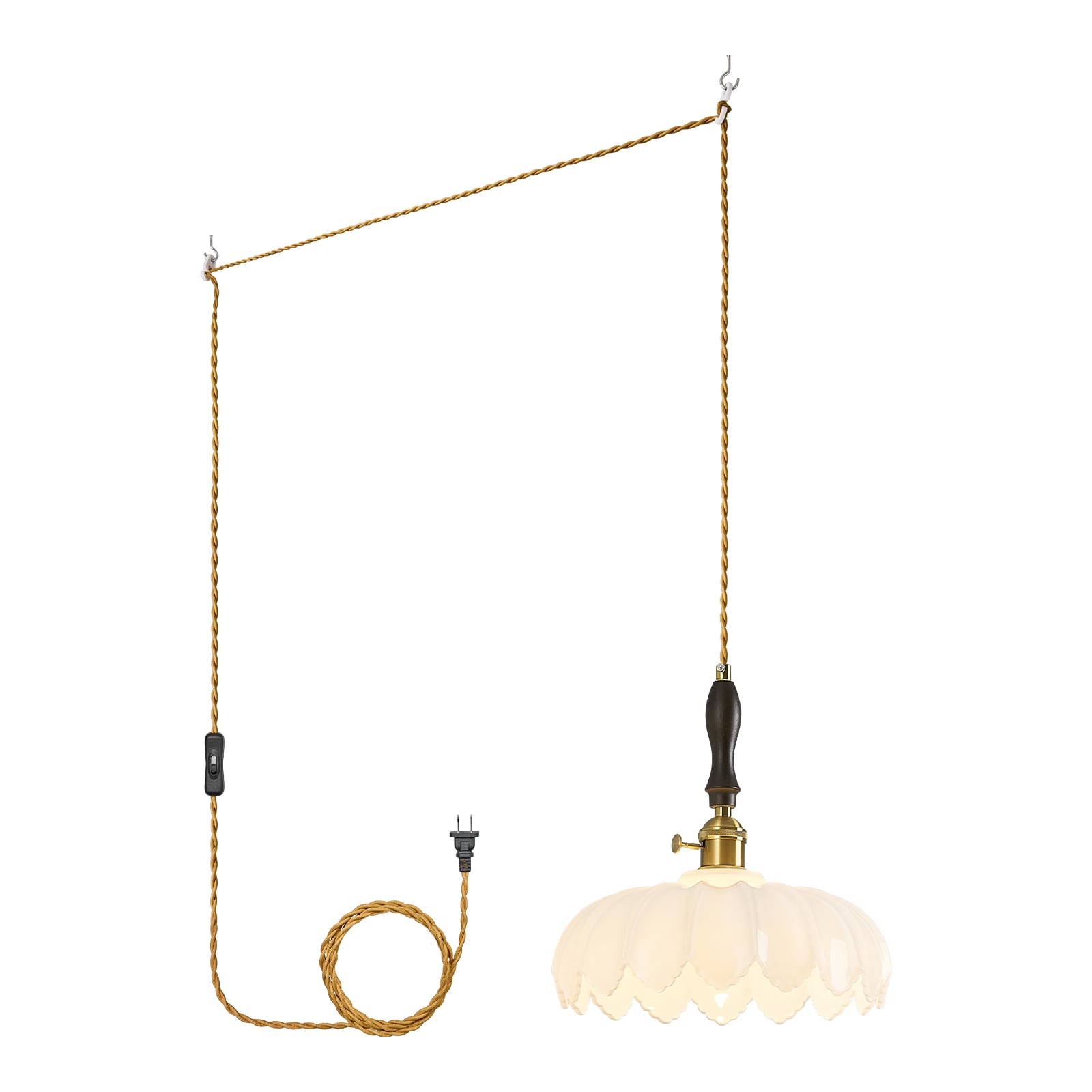 ZHLLMQ Modern 10.03 in 1 Light Gold Brass White Flower Glass Plug in Adjustable Pendant Light Fixture for Kitchen Island Bedroom Dining Room Decor