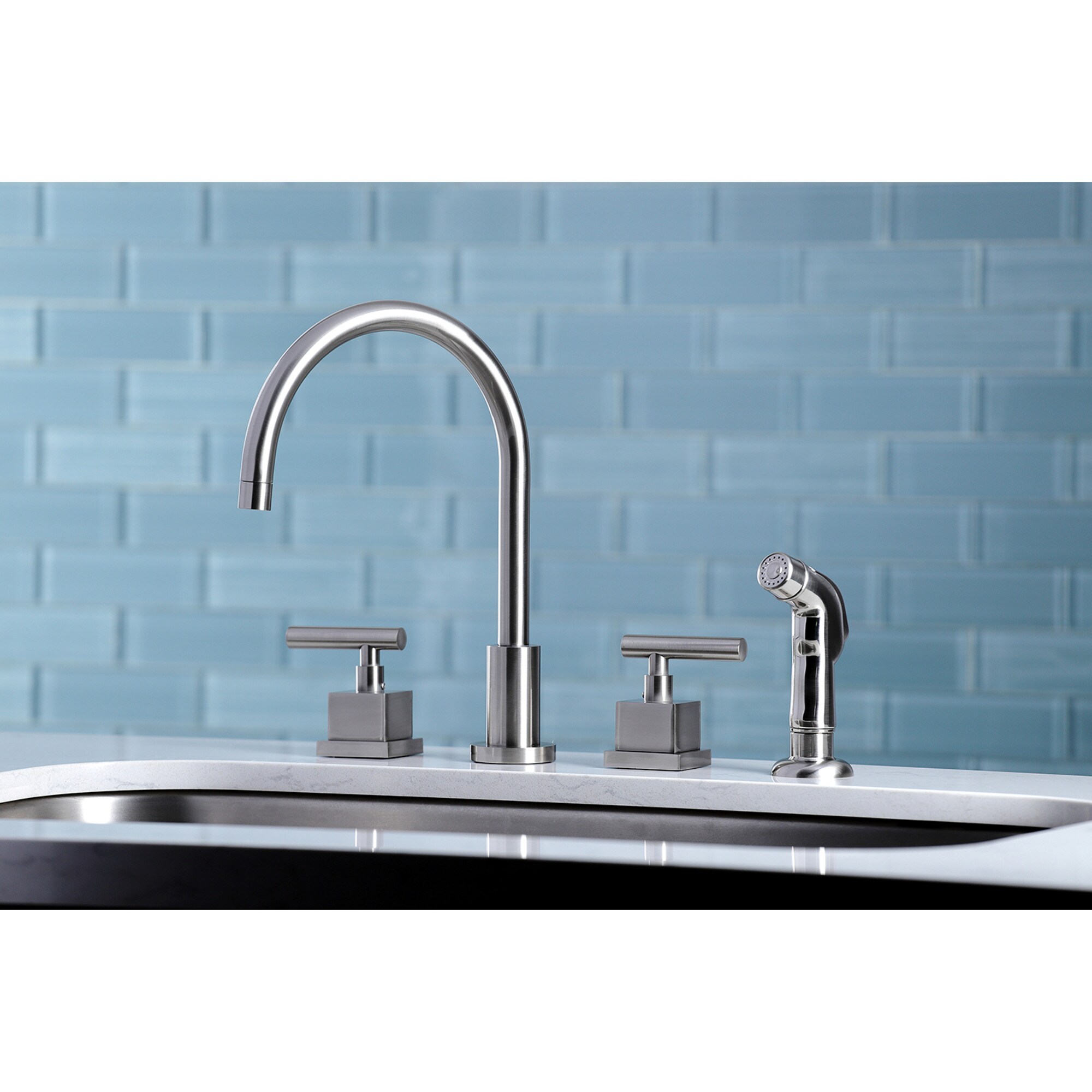Elements of Design ES8728CQL Satin nickel Double Handle Deck-mount Kitchen Faucet ( Side Sprayer Included )