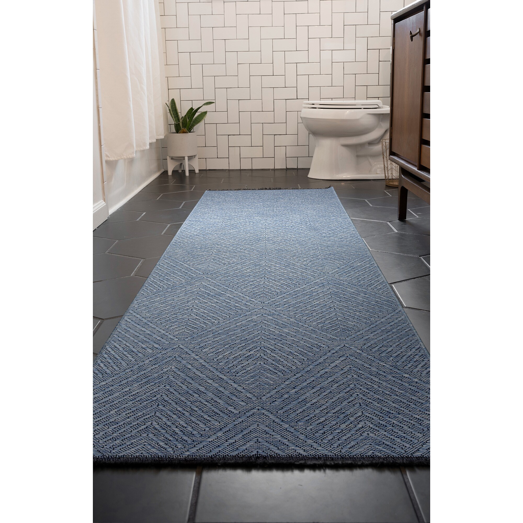 Tayse ALM1764 2X8 Alma 2 x 8 (ft) Loomed Cotton Azure Blue Rectangular Indoor Geometric Mid-Century Modern Machine washable Runner rug