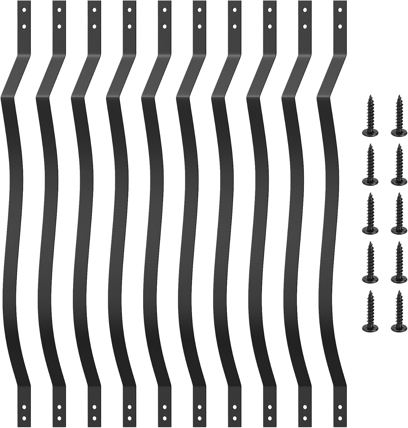 Etokfoks  36 in Cast Iron Metal Deck Spindles Wave Arc Balusters with Black Screws Heavy Duty 61 Pack for Stairs Porches and Gardens