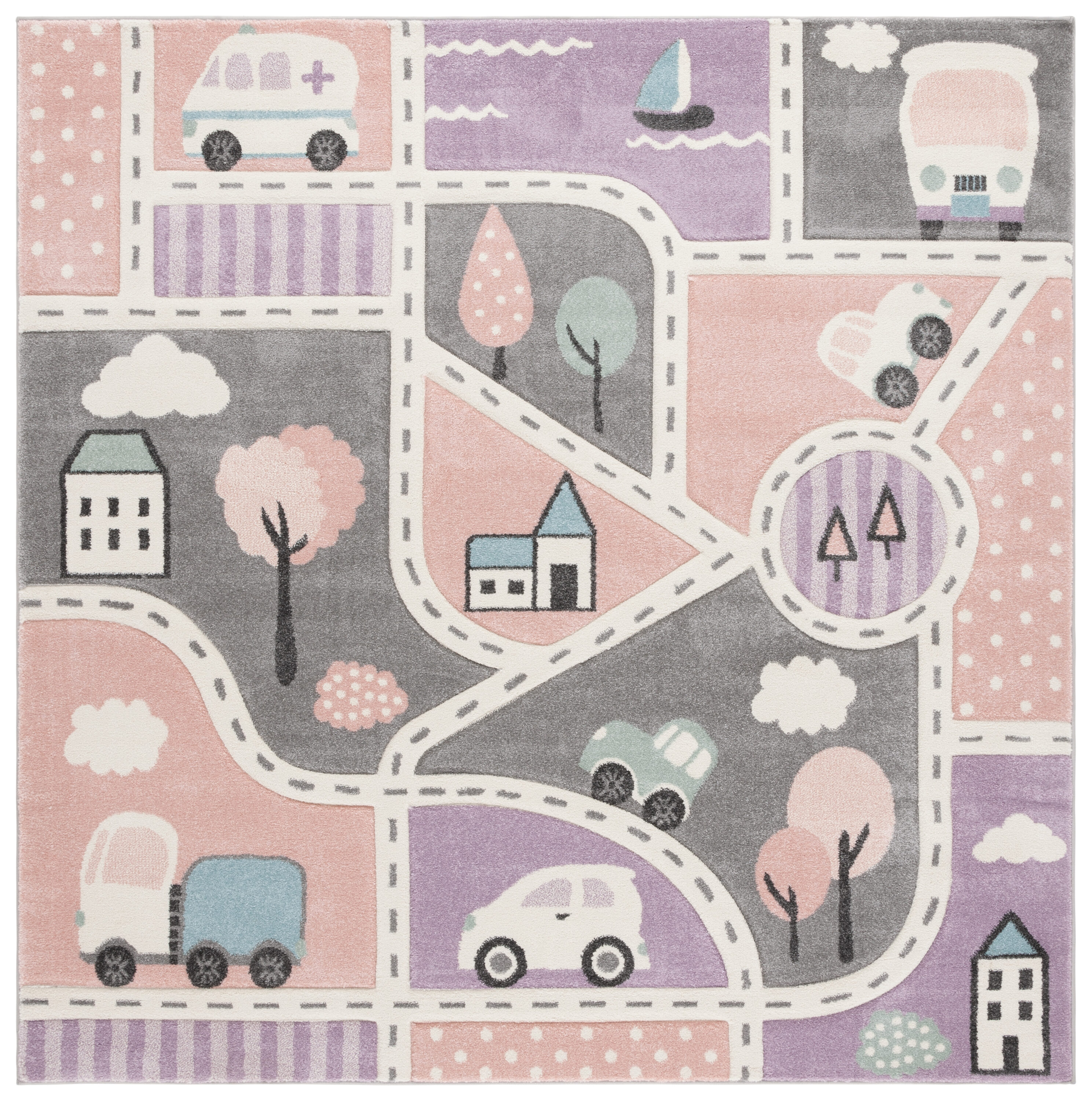 Carousel Kids 193U Grey/Pink 7 X 7 Area Rug