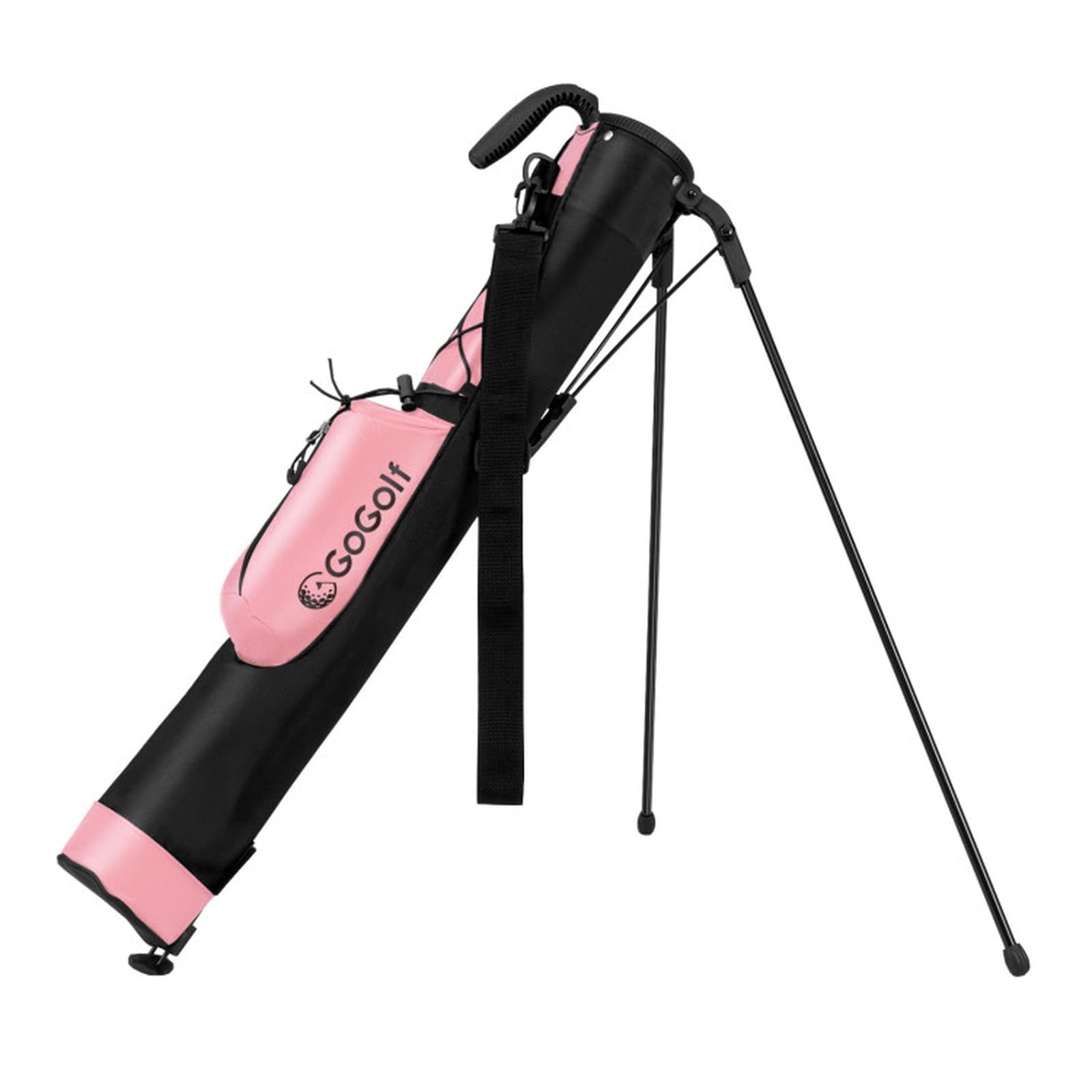 SUGIFT Lightweight Portable Golf Stand Bag with 2-Way Top Divider Press-to-Stand Base Anti-Slip Foot Pads Corded Bottle Holder Zippered Pocket Top Handle Adjustable Shoulder Strap 2-lb Polyester for Men Women Golfers Driving Range Practice-Pink