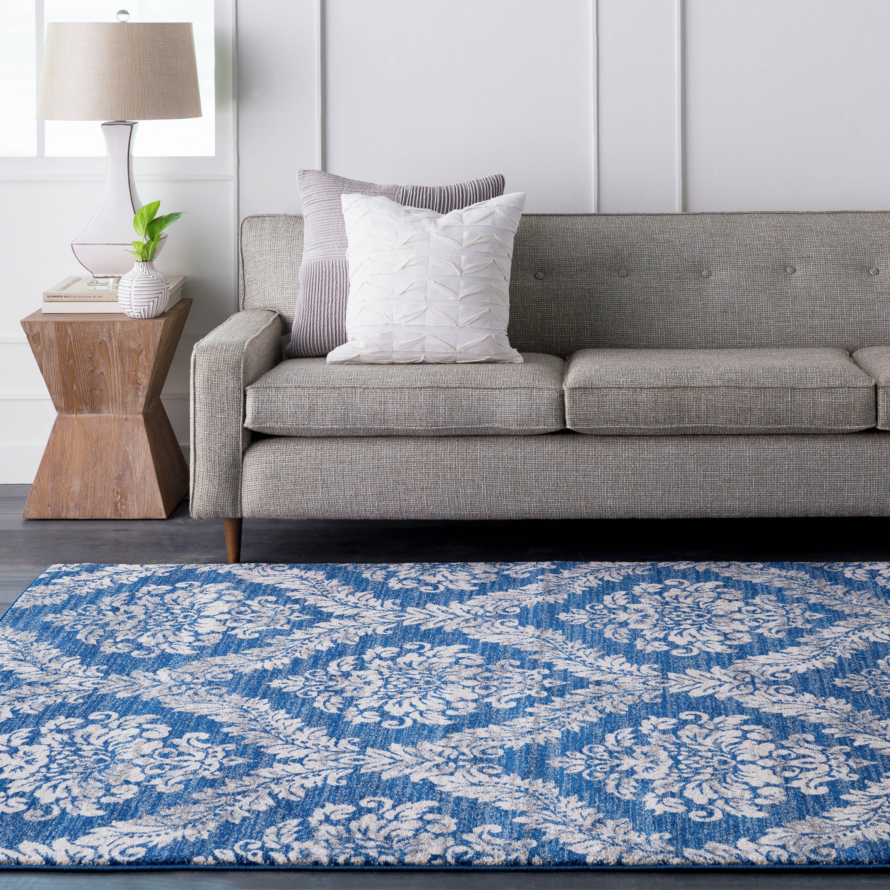 Surya HAP1032-93126 Harput 9 x 12 (ft) Woven Polypropylene Navy Rectangular Indoor Floral/Botanical Line dry only Area rug