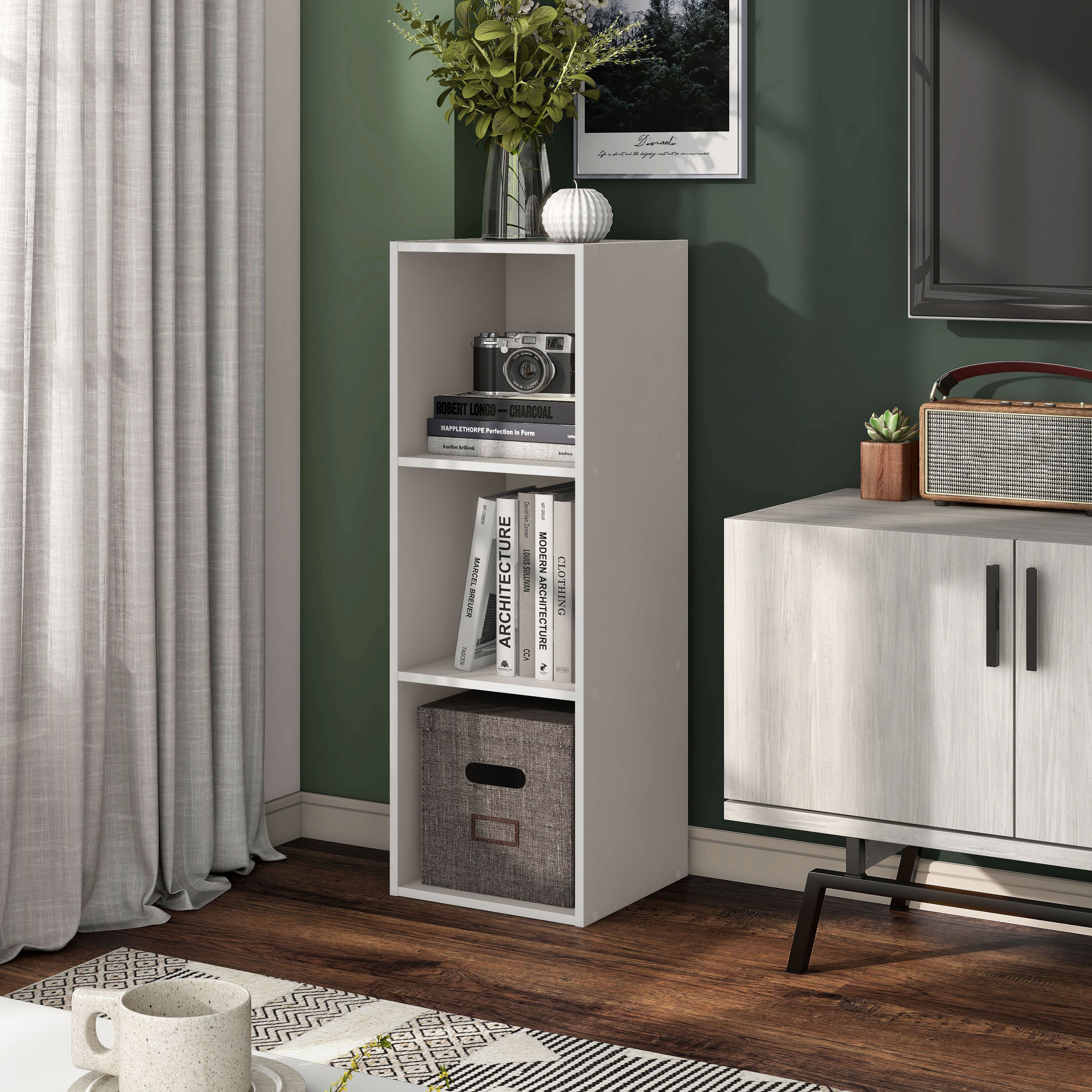 Taupe Grey 3-Shelf Stackable Wood Cube Bookcase