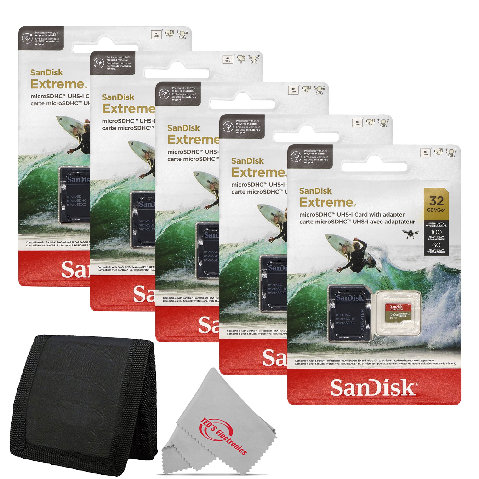 SanDisk 5x  32GB Extreme UHSI microSDHC Memory Card with SD Adapter Card Wallet
