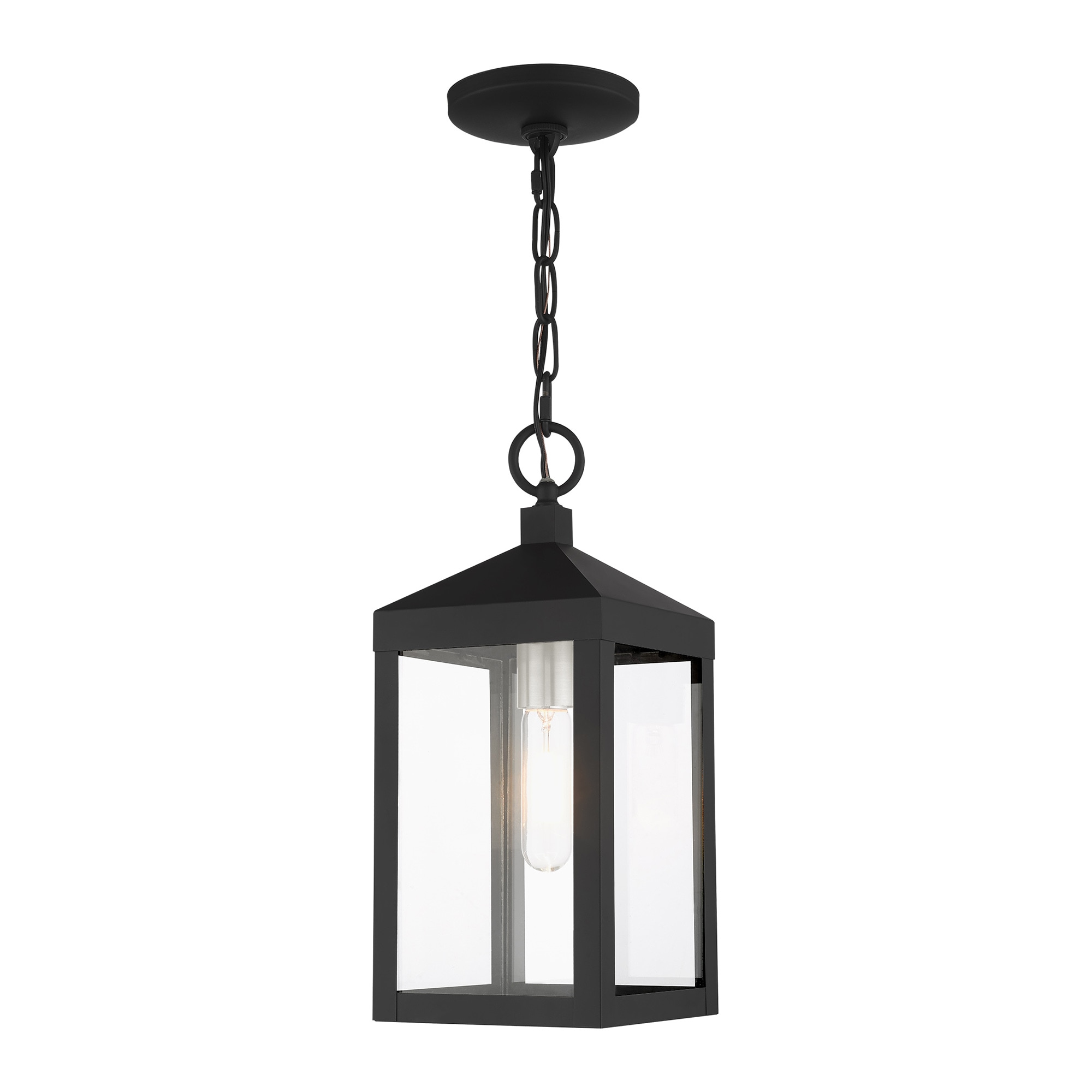 Livex Lighting 20591-04 Nyack Black with Brushed Nickel Cluster Transitional Clear glass Lantern Mini Outdoor Hanging Pendant light