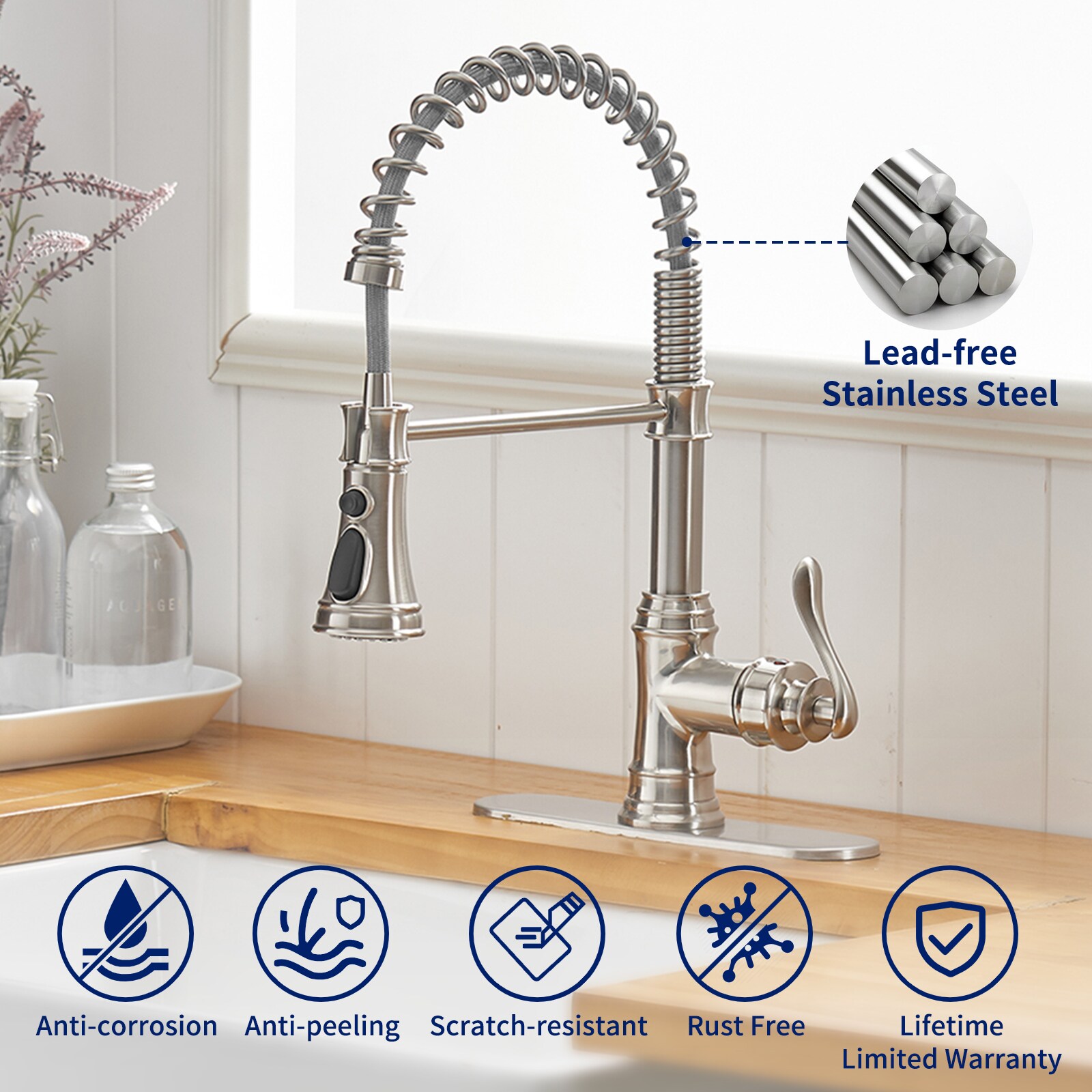 Brushed Nickel Single-Handle Pull-Down Sprayer Kitchen Faucet