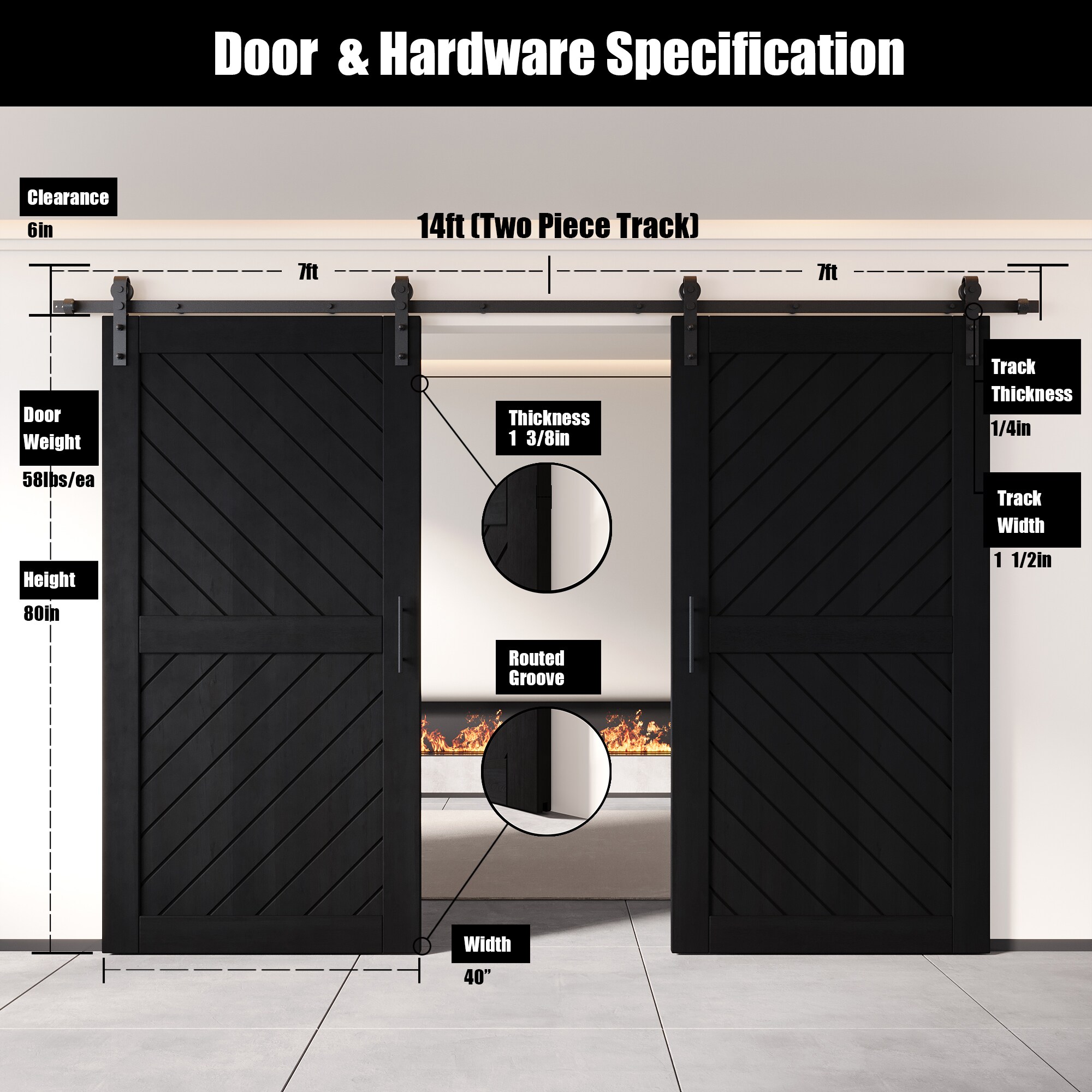 HOMACER YT2H168C-XT4-4080-BK Barn-Doors - View #2