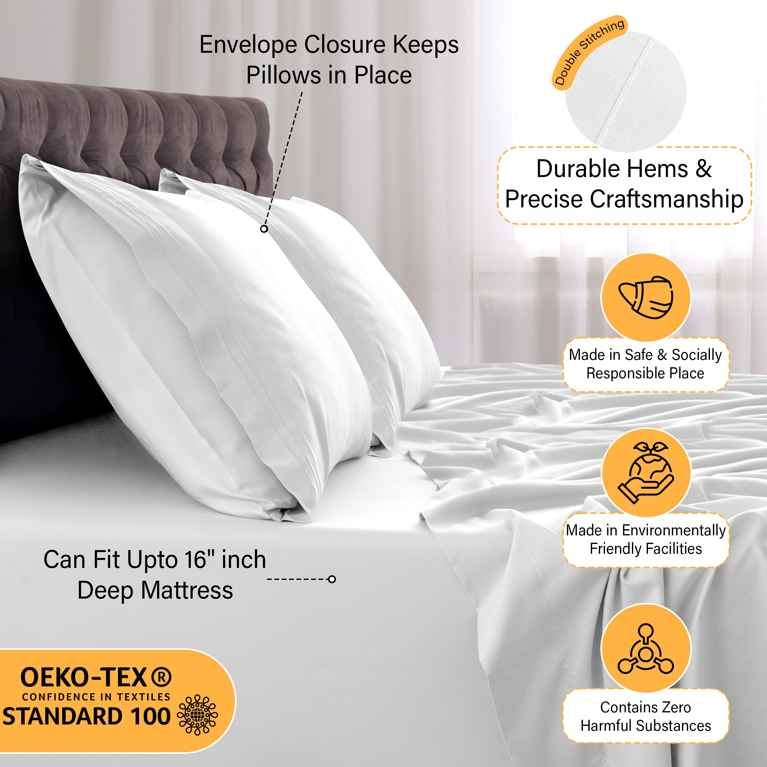 Lux Decor Collection 4PC PSHT F WHT Sheet-Sets - View #6