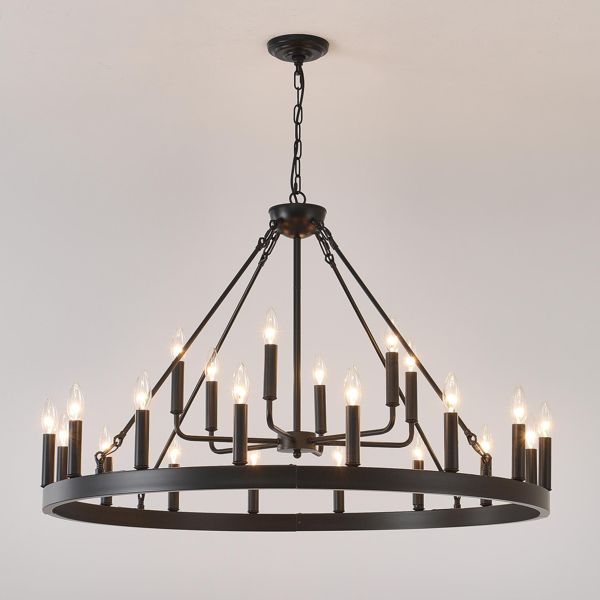 Bayfeve 22-Light 40 Inch Matt Black 2-Tier Wagon Wheel Chandelier (Bulbs Not Included)