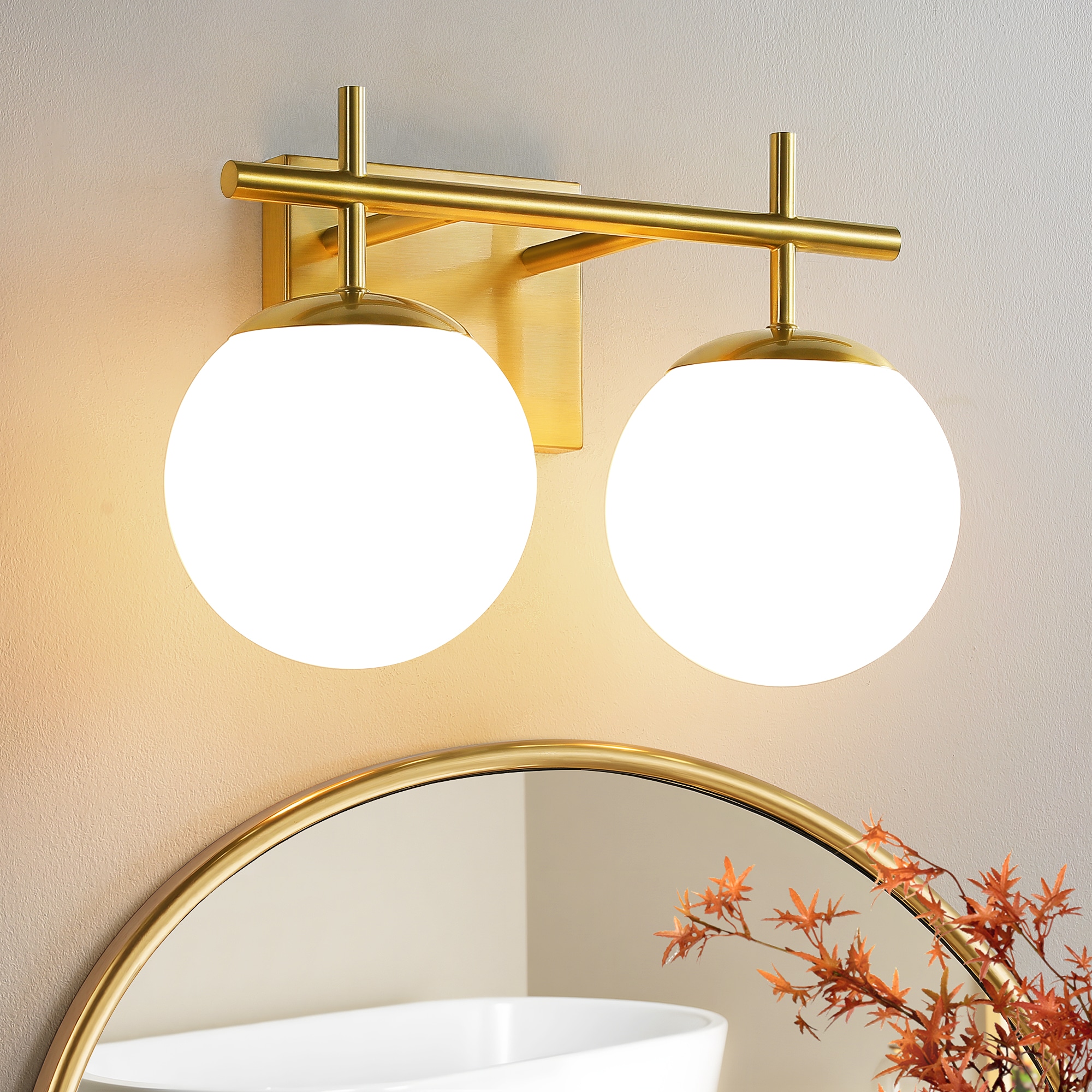KAISITE - Mid-Century Farmhouse Gold Bathroom Light Fixture - 2-Light Vanity Over Mirror with Mil...