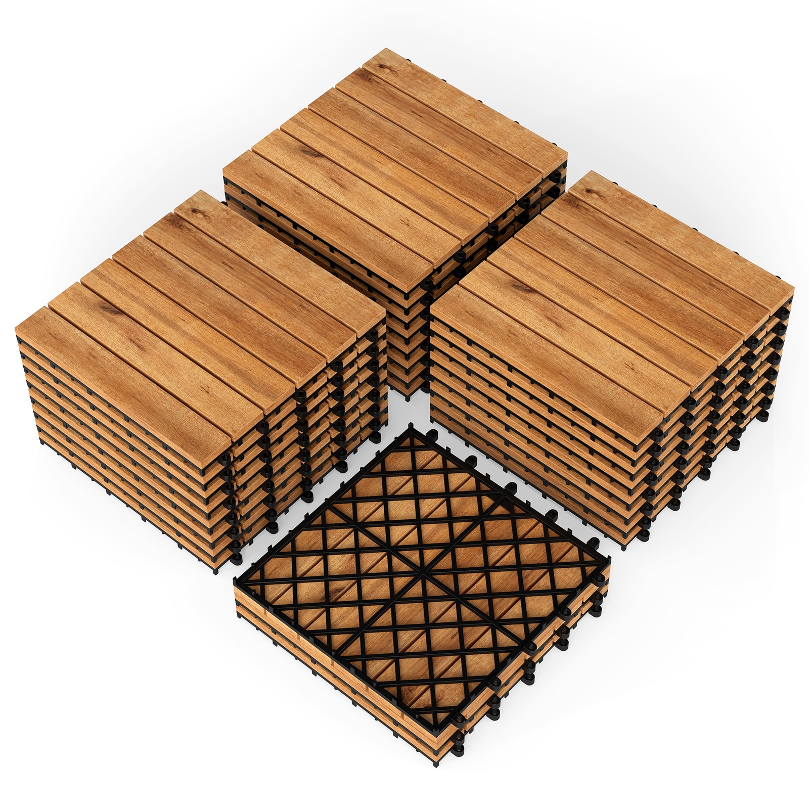 Costway  12 x 12 Inches Acacia Wood Interlocking Deck Tiles 54 PCS Waterproof Flooring Tiles